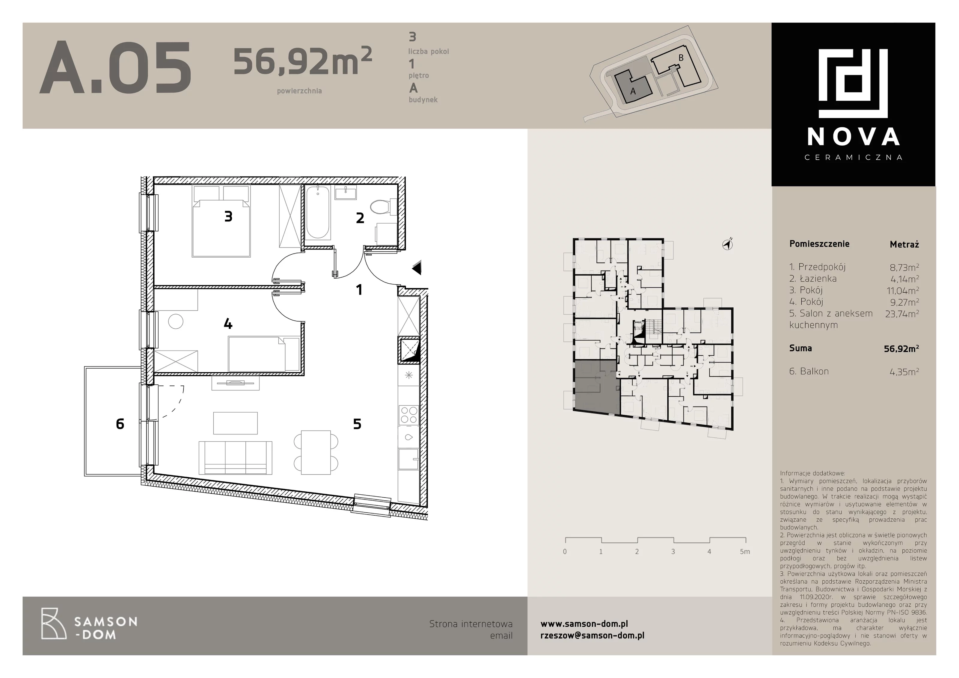 3 pokoje, mieszkanie 56,92 m², piętro 1, oferta nr A5, Nova Ceramiczna, Rzeszów, Przybyszówka, ul. Ceramiczna 505