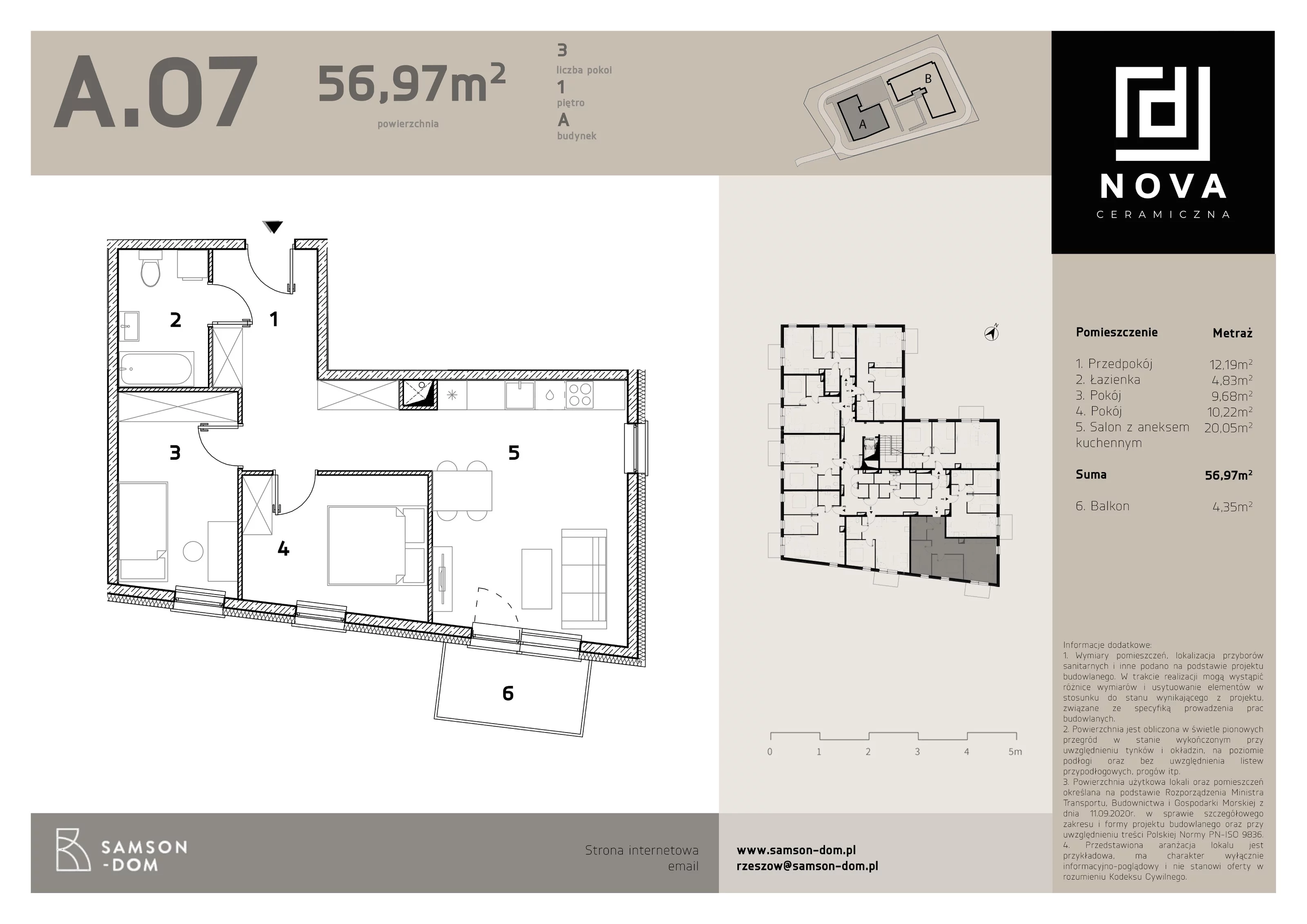 3 pokoje, mieszkanie 56,97 m², piętro 1, oferta nr A7, Nova Ceramiczna, Rzeszów, Przybyszówka, ul. Ceramiczna 505