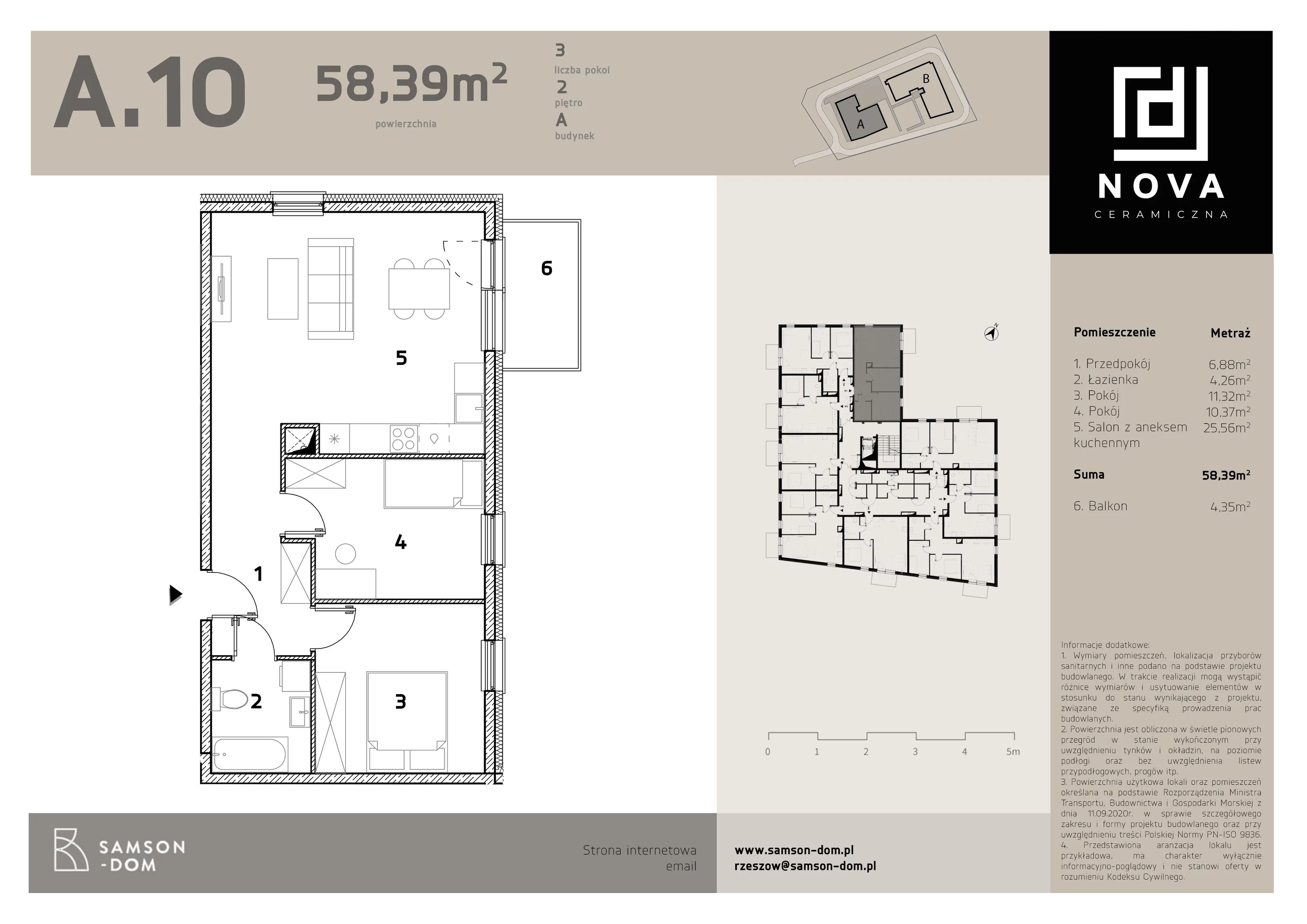 3 pokoje, mieszkanie 58,39 m², piętro 2, oferta nr A10, Nova Ceramiczna, Rzeszów, Przybyszówka, ul. Ceramiczna 505