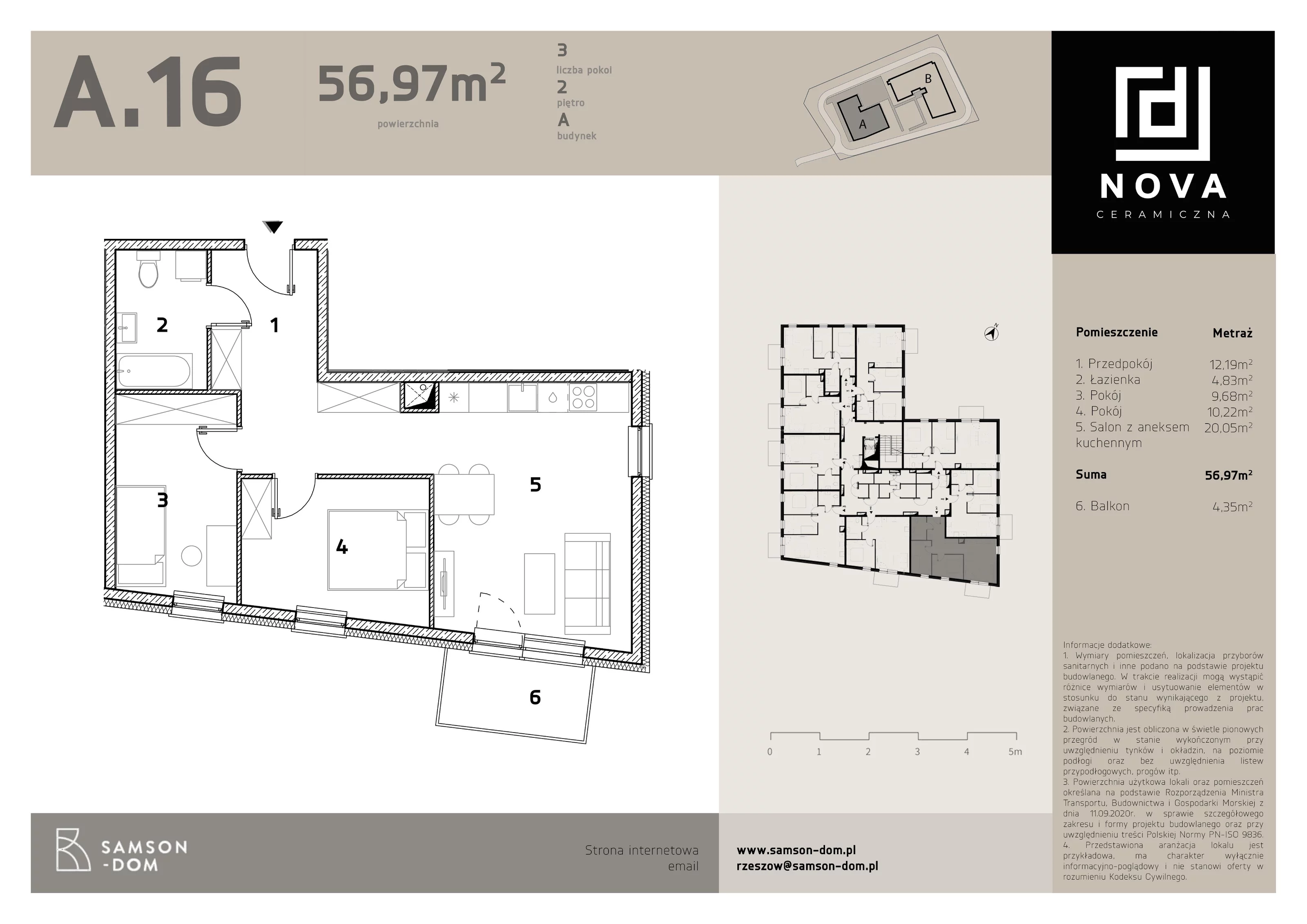 3 pokoje, mieszkanie 56,97 m², piętro 2, oferta nr A16, Nova Ceramiczna, Rzeszów, Przybyszówka, ul. Ceramiczna 505