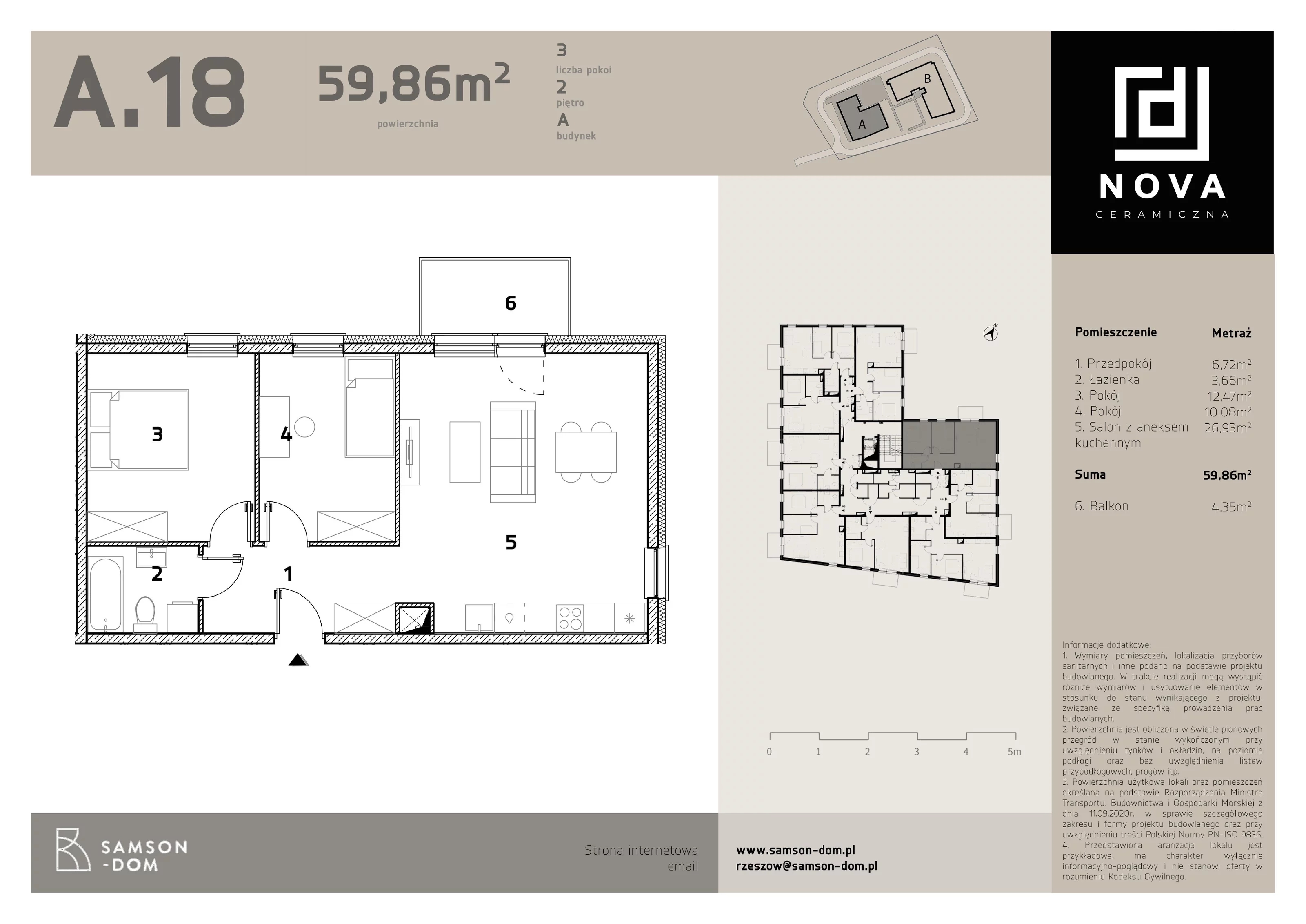 3 pokoje, mieszkanie 59,86 m², piętro 2, oferta nr A18, Nova Ceramiczna, Rzeszów, Przybyszówka, ul. Ceramiczna 505