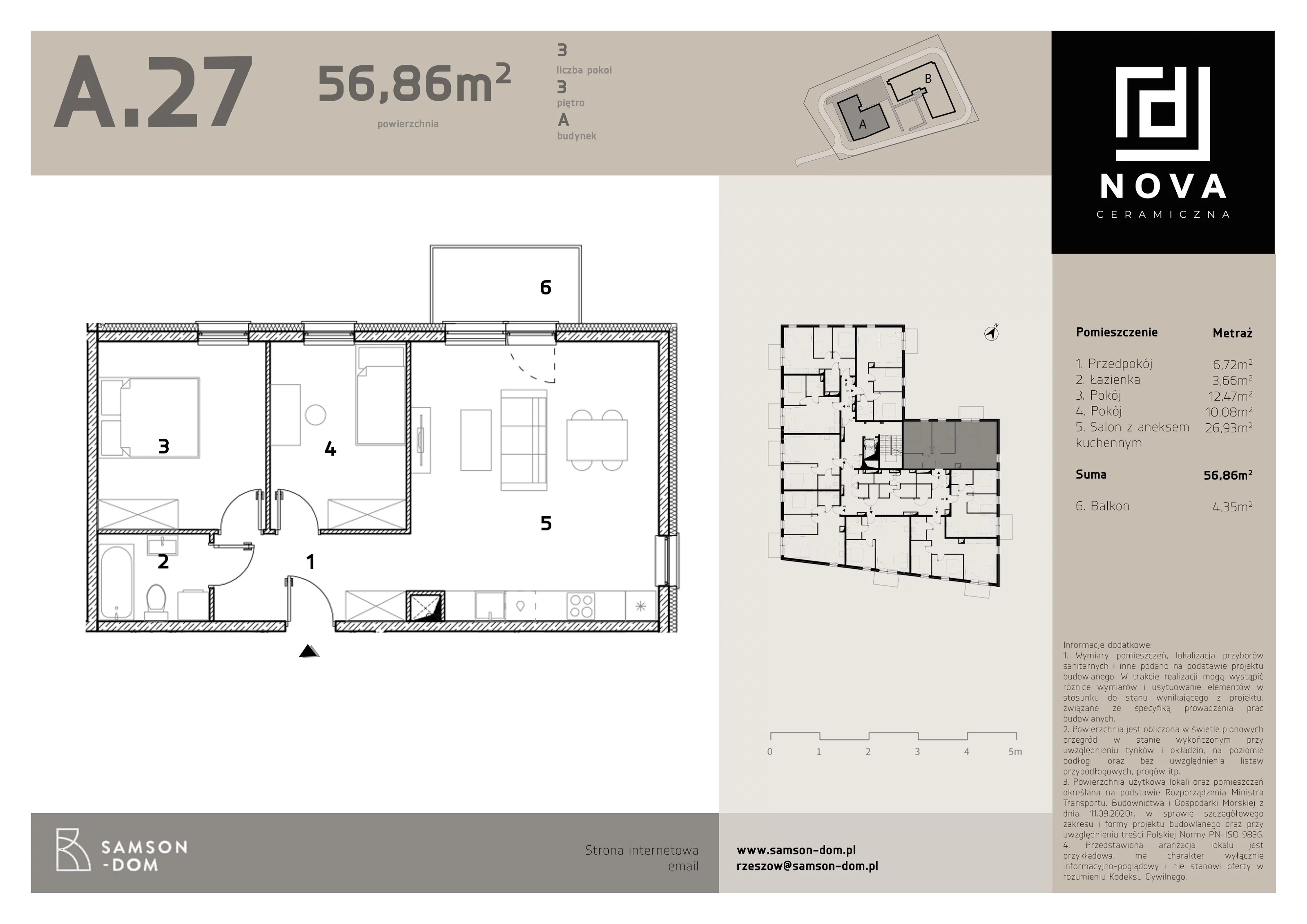 3 pokoje, mieszkanie 59,86 m², piętro 3, oferta nr A27, Nova Ceramiczna, Rzeszów, Przybyszówka, ul. Ceramiczna 505