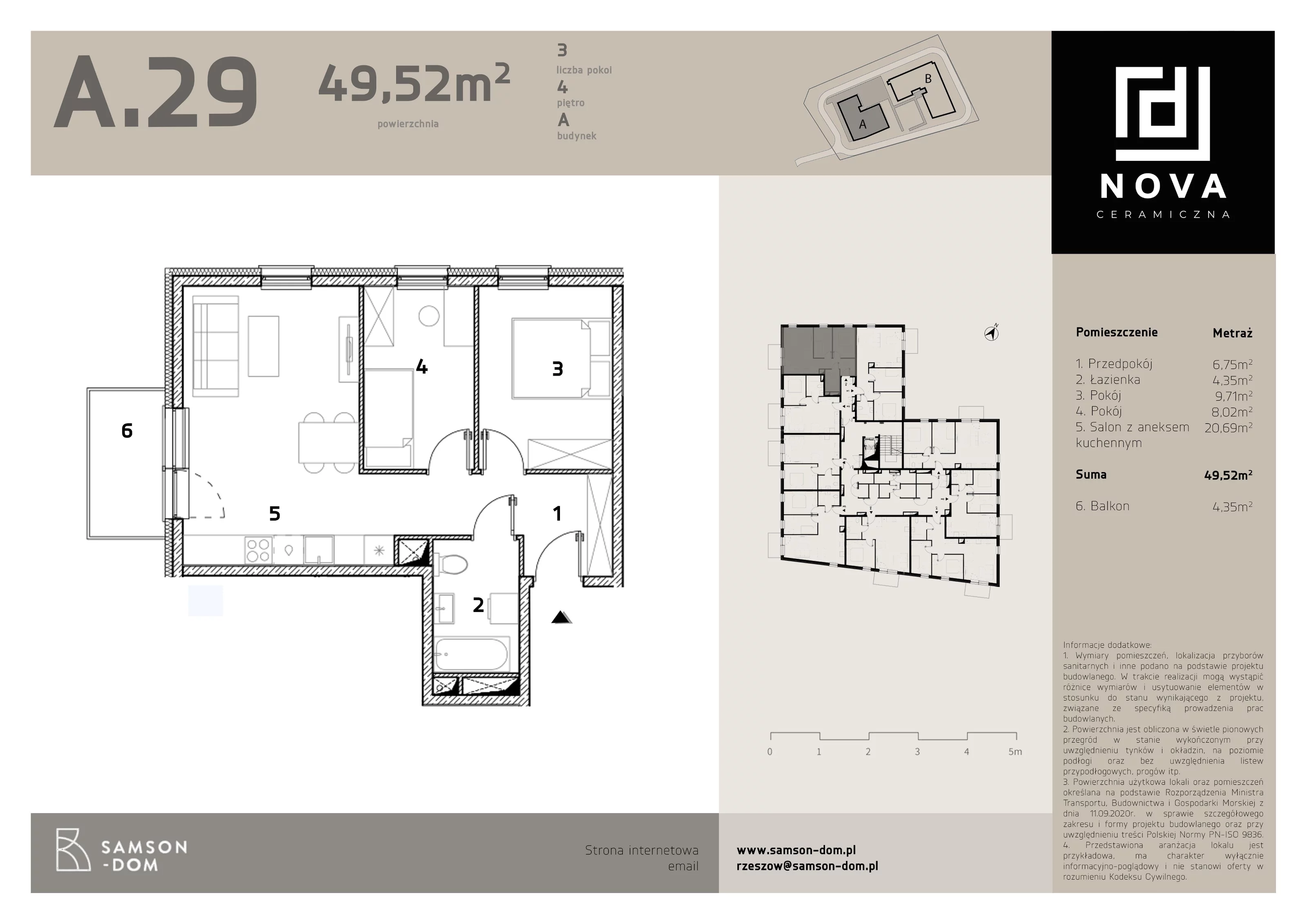 3 pokoje, mieszkanie 49,52 m², piętro 4, oferta nr A29, Nova Ceramiczna, Rzeszów, Przybyszówka, ul. Ceramiczna 505