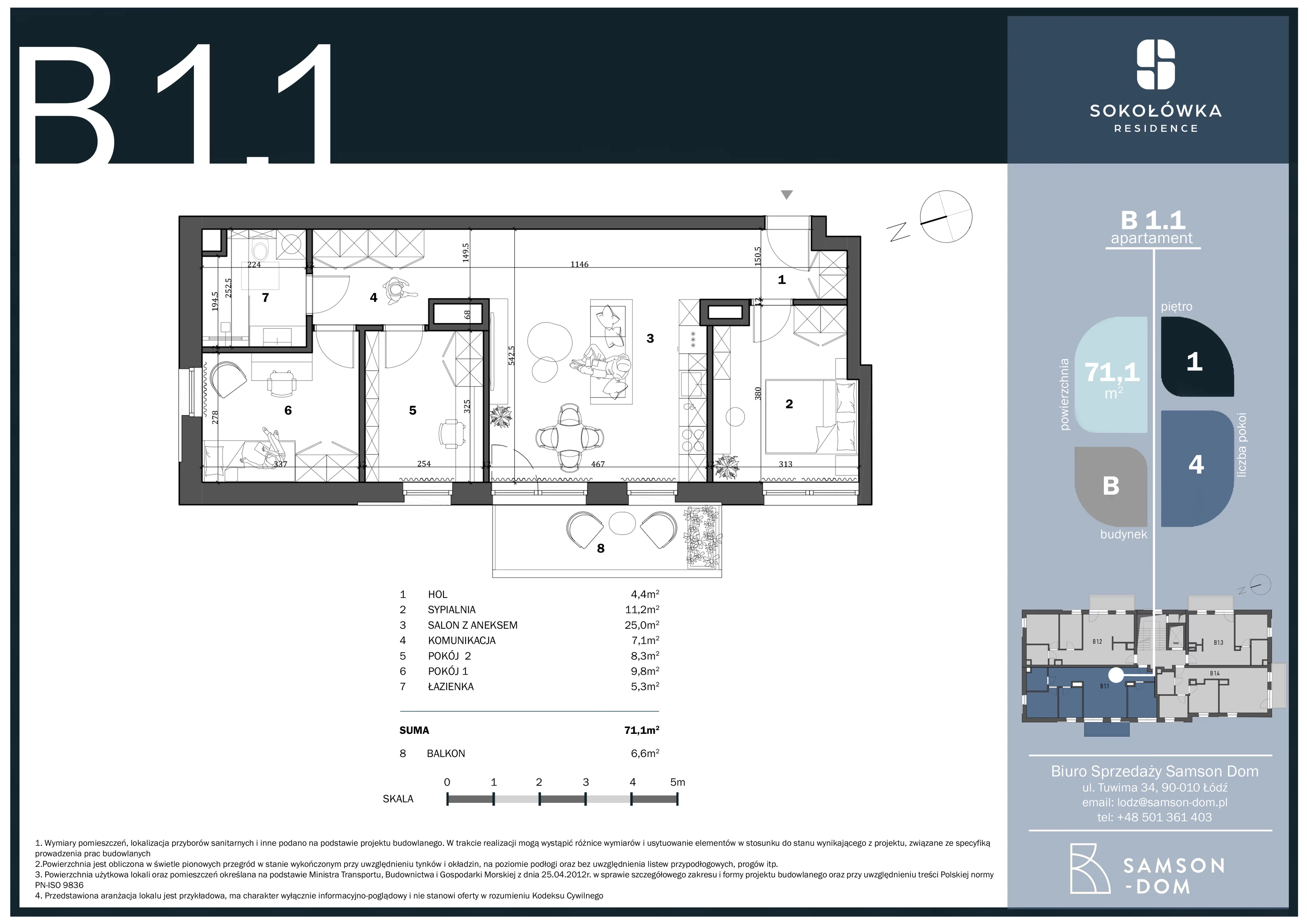 Mieszkanie 71,10 m², piętro 1, oferta nr B1.1, Sokołówka Residence, Łódź, Bałuty, Julianów, ul. św. Teresy od Dzieciątka Jezus