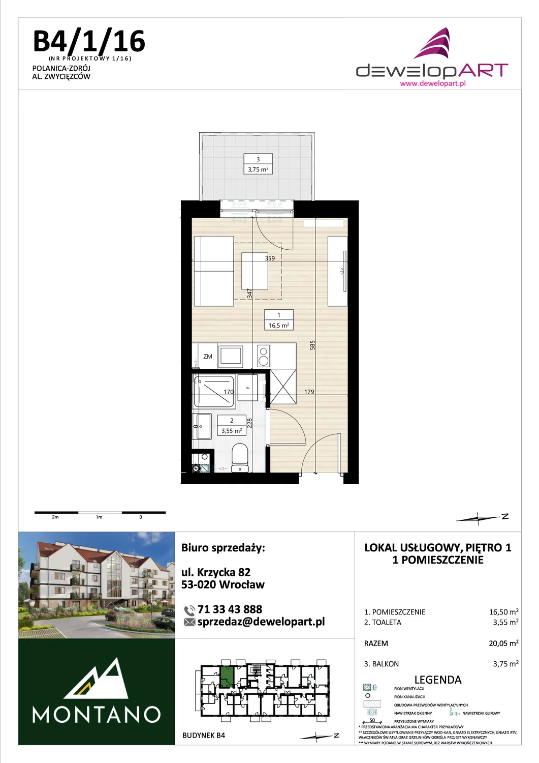 Lokal inwestycyjny 20,05 m², piętro 1, oferta nr B4/1/16, MONTANO - lokale inwestycyjne, Polanica-Zdrój, al. Zwycięzców