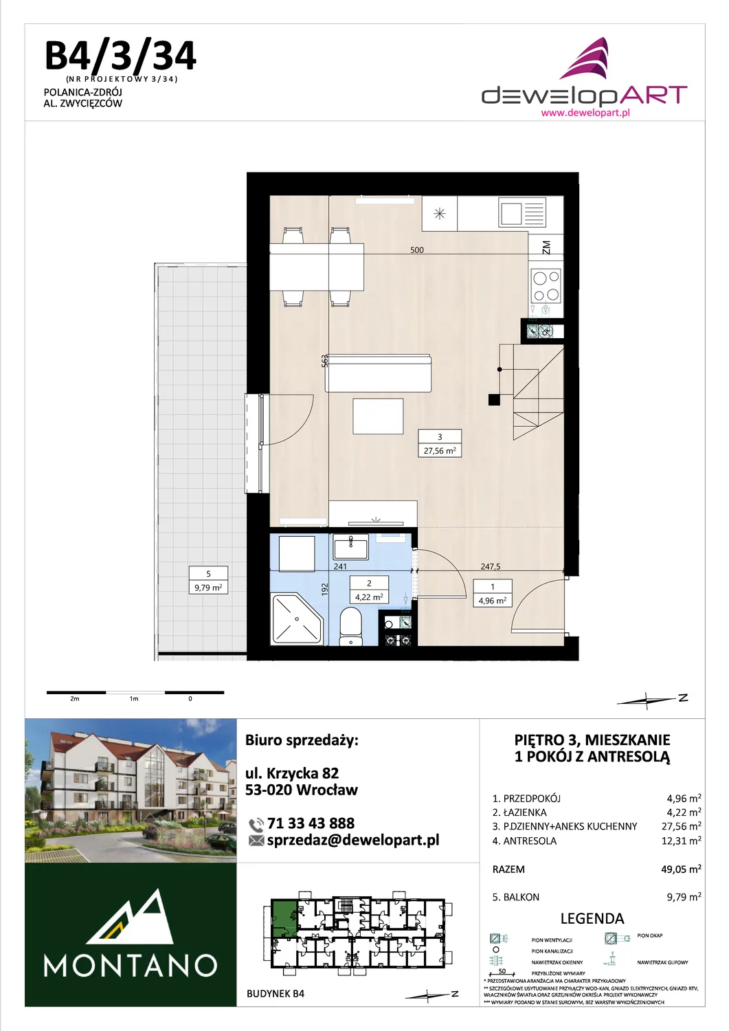 Mieszkanie 49,05 m², piętro 3, oferta nr B4/3/34, MONTANO, Polanica-Zdrój, al. Zwycięzców