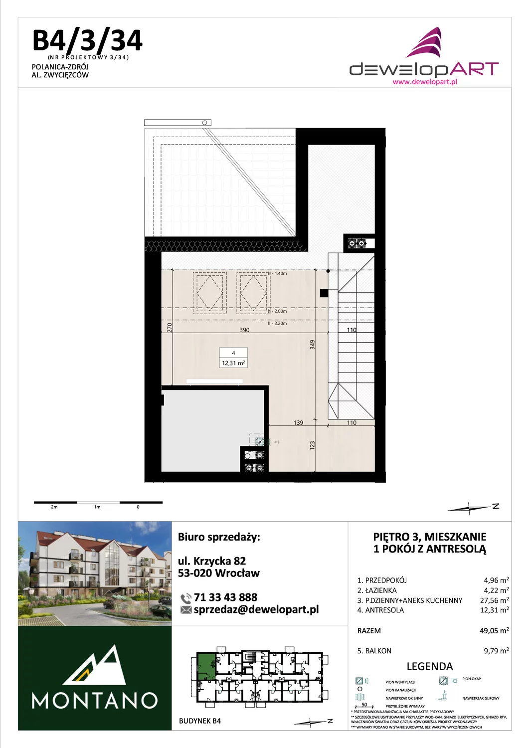 Mieszkanie 49,05 m², piętro 3, oferta nr B4/3/34, MONTANO, Polanica-Zdrój, al. Zwycięzców