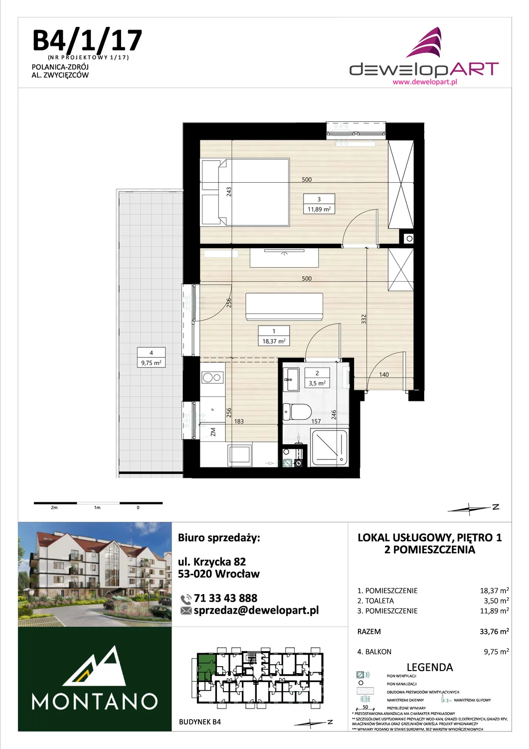 Lokal inwestycyjny 33,79 m², piętro 1, oferta nr B4/1/17, MONTANO - lokale inwestycyjne, Polanica-Zdrój, al. Zwycięzców