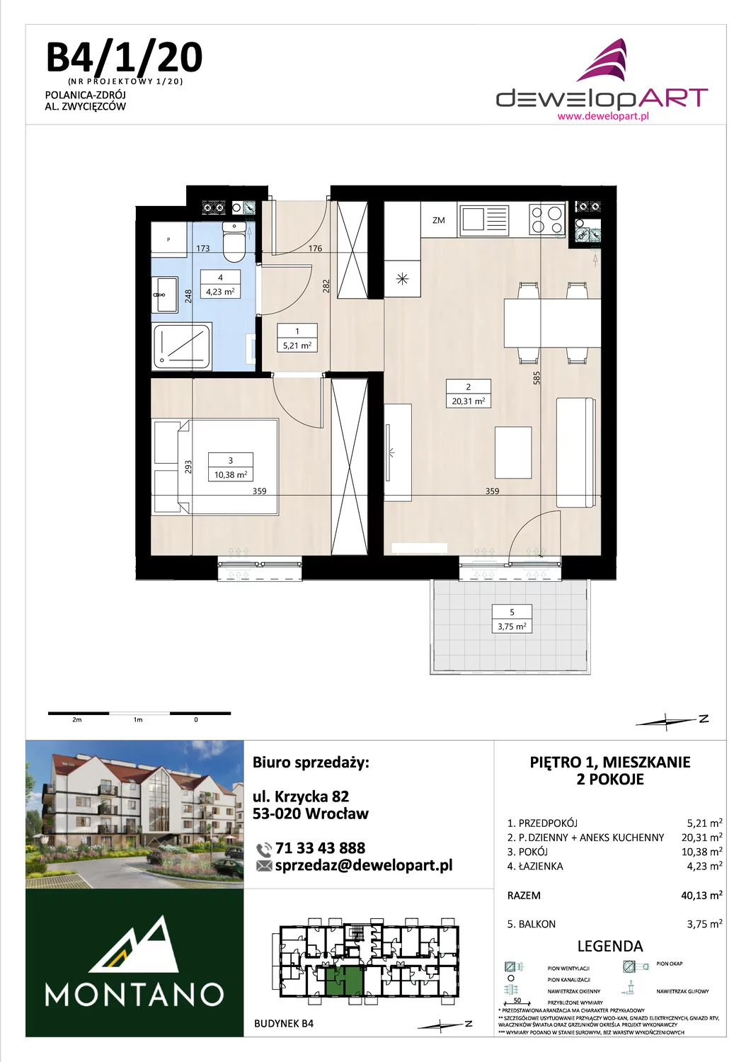 Mieszkanie 40,15 m², piętro 1, oferta nr B4/1/20, MONTANO, Polanica-Zdrój, al. Zwycięzców