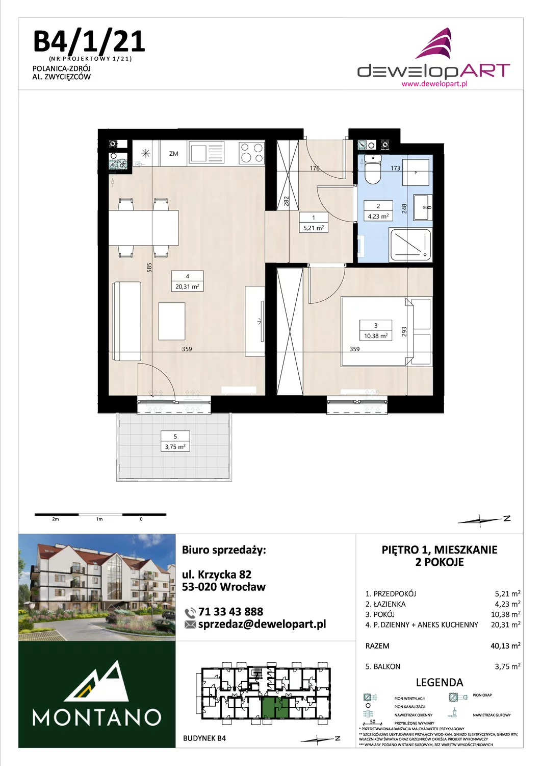 Mieszkanie 40,15 m², piętro 1, oferta nr B4/1/21, MONTANO, Polanica-Zdrój, al. Zwycięzców