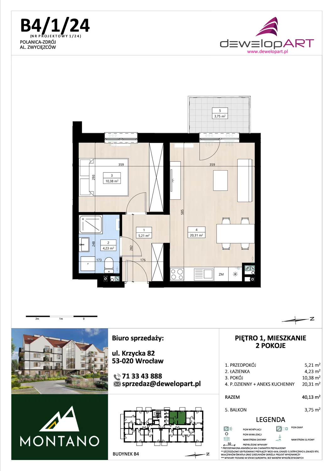 Mieszkanie 40,13 m², piętro 1, oferta nr B4/1/24, MONTANO, Polanica-Zdrój, al. Zwycięzców