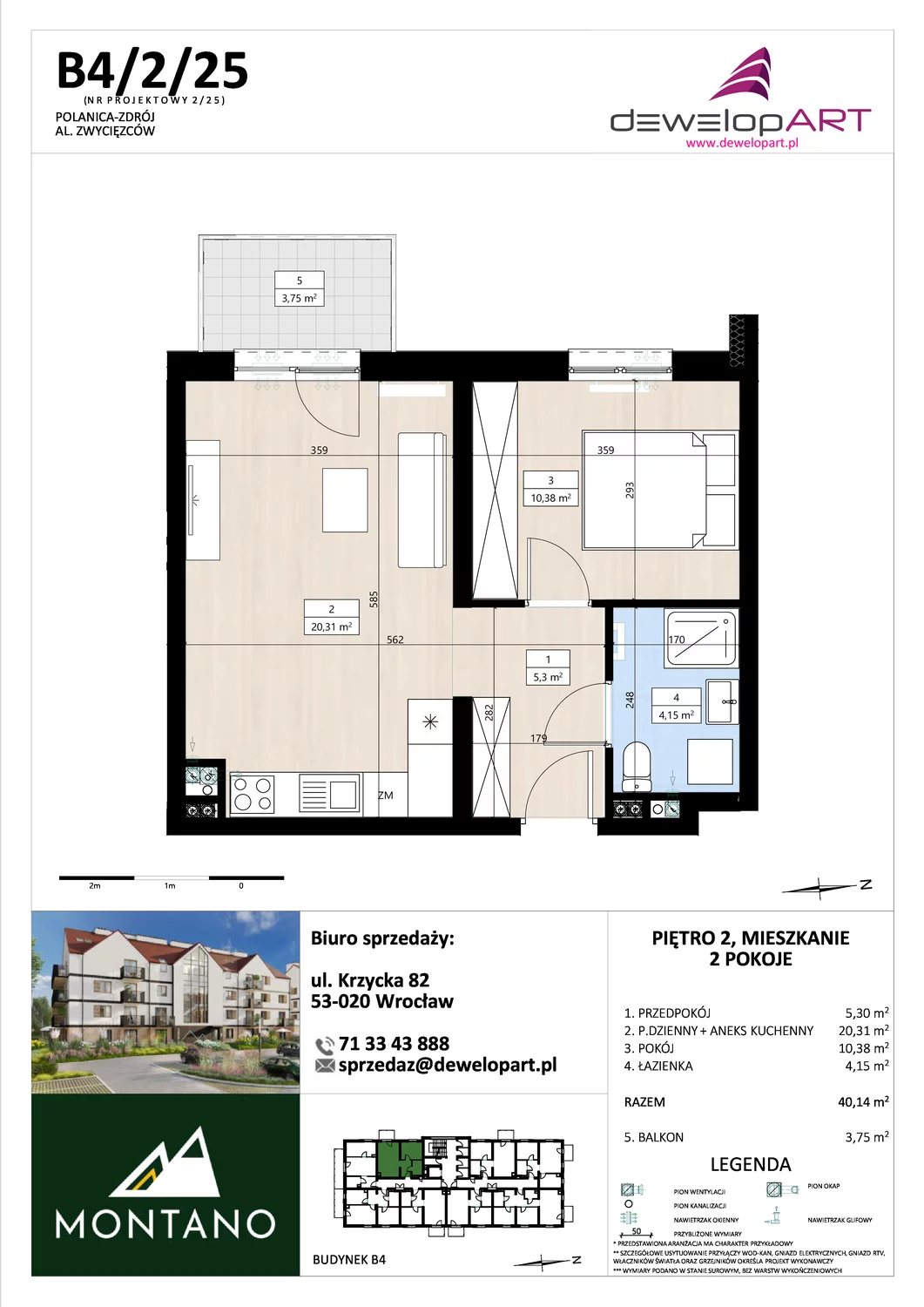 Mieszkanie 40,16 m², piętro 2, oferta nr B4/2/25, MONTANO, Polanica-Zdrój, al. Zwycięzców