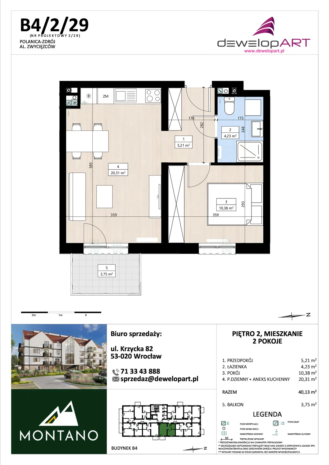 Mieszkanie 40,15 m², piętro 2, oferta nr B4/2/29, MONTANO, Polanica-Zdrój, al. Zwycięzców