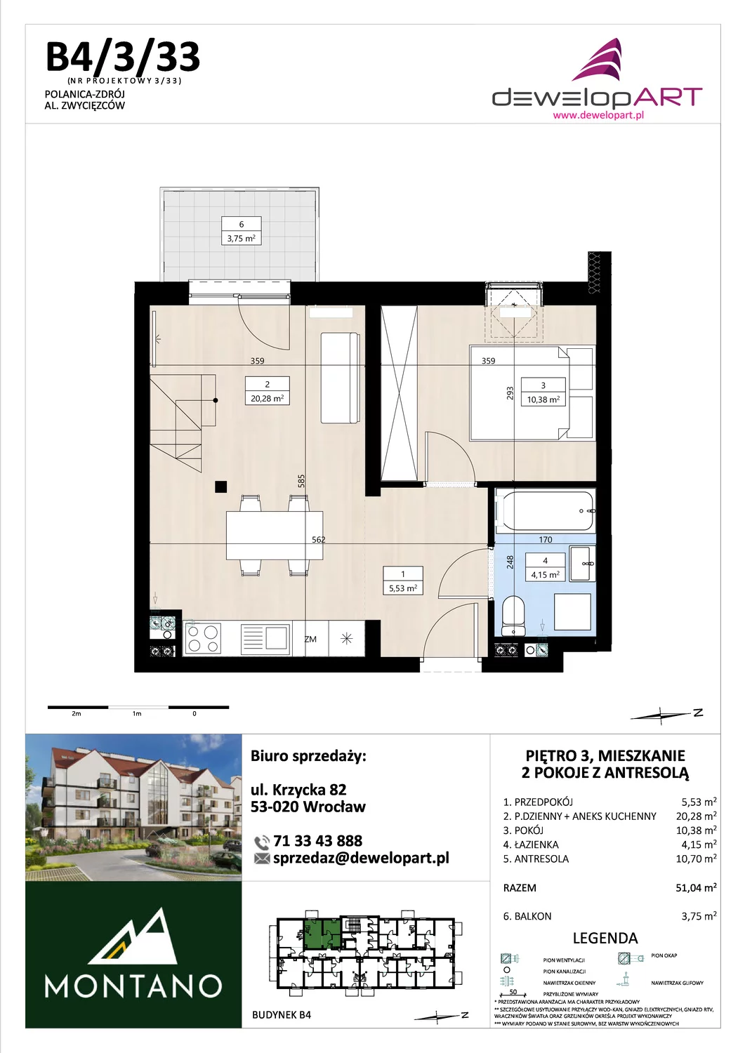 Mieszkanie 51,06 m², piętro 3, oferta nr B4/3/33, MONTANO, Polanica-Zdrój, al. Zwycięzców