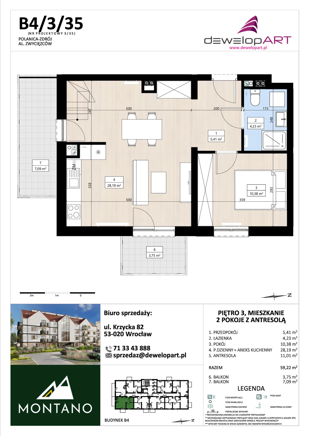 Mieszkanie 59,23 m², piętro 3, oferta nr B4/3/35, MONTANO, Polanica-Zdrój, al. Zwycięzców