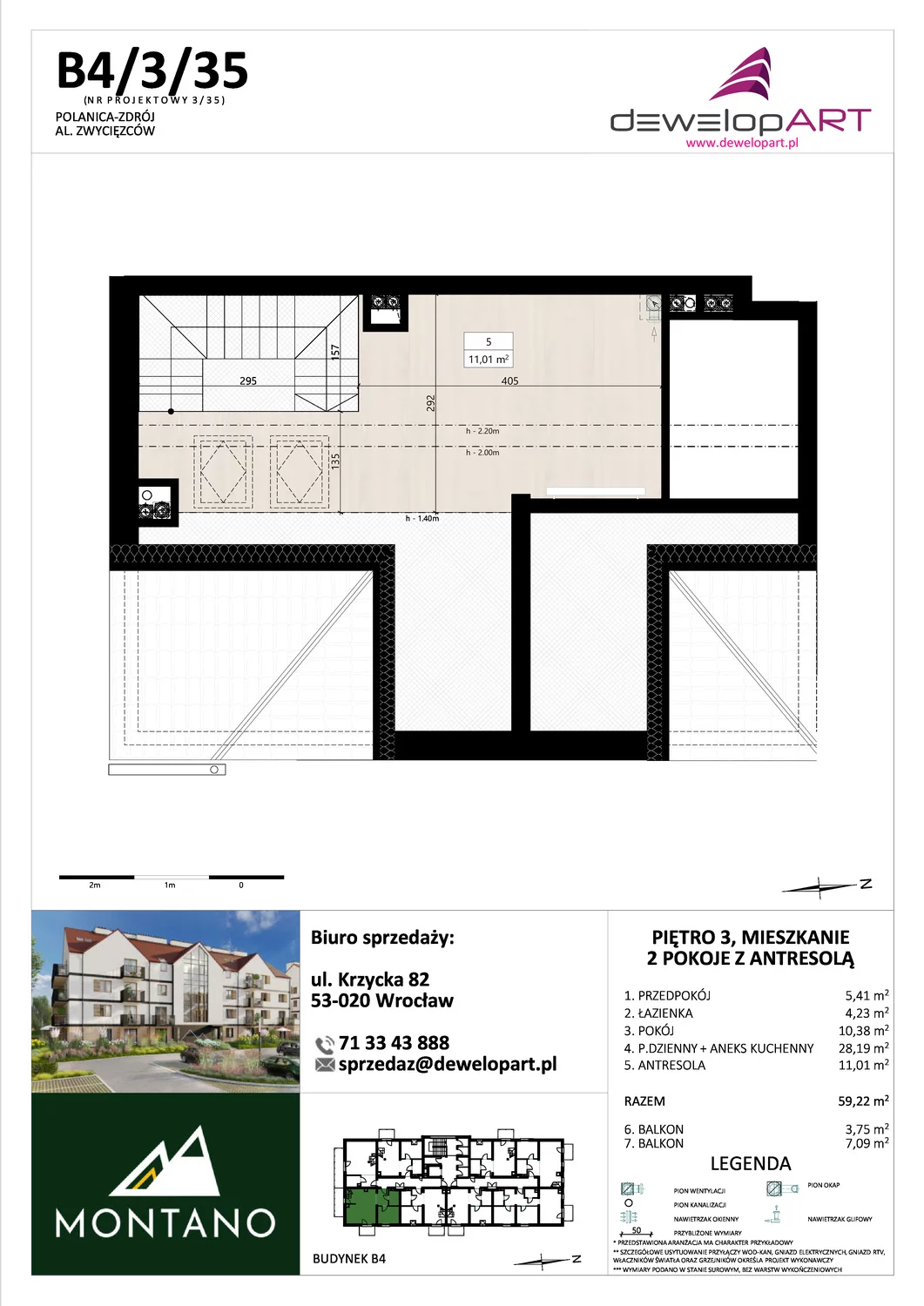 Mieszkanie 59,23 m², piętro 3, oferta nr B4/3/35, MONTANO, Polanica-Zdrój, al. Zwycięzców