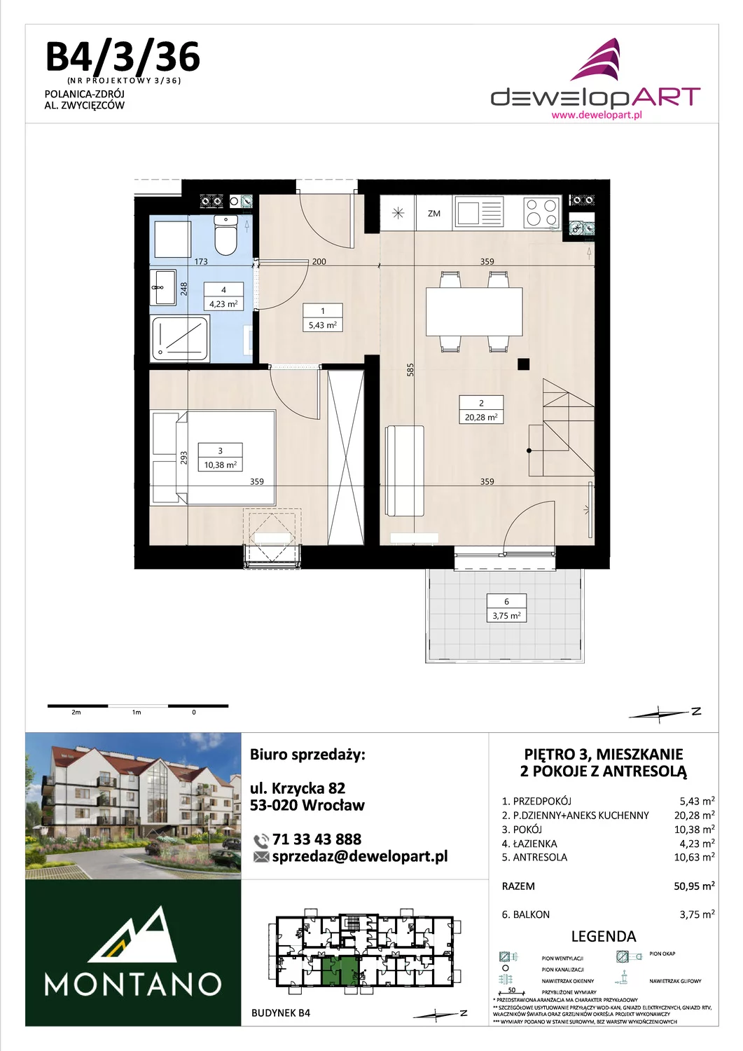 Mieszkanie 50,96 m², piętro 3, oferta nr B4/3/36, MONTANO, Polanica-Zdrój, al. Zwycięzców