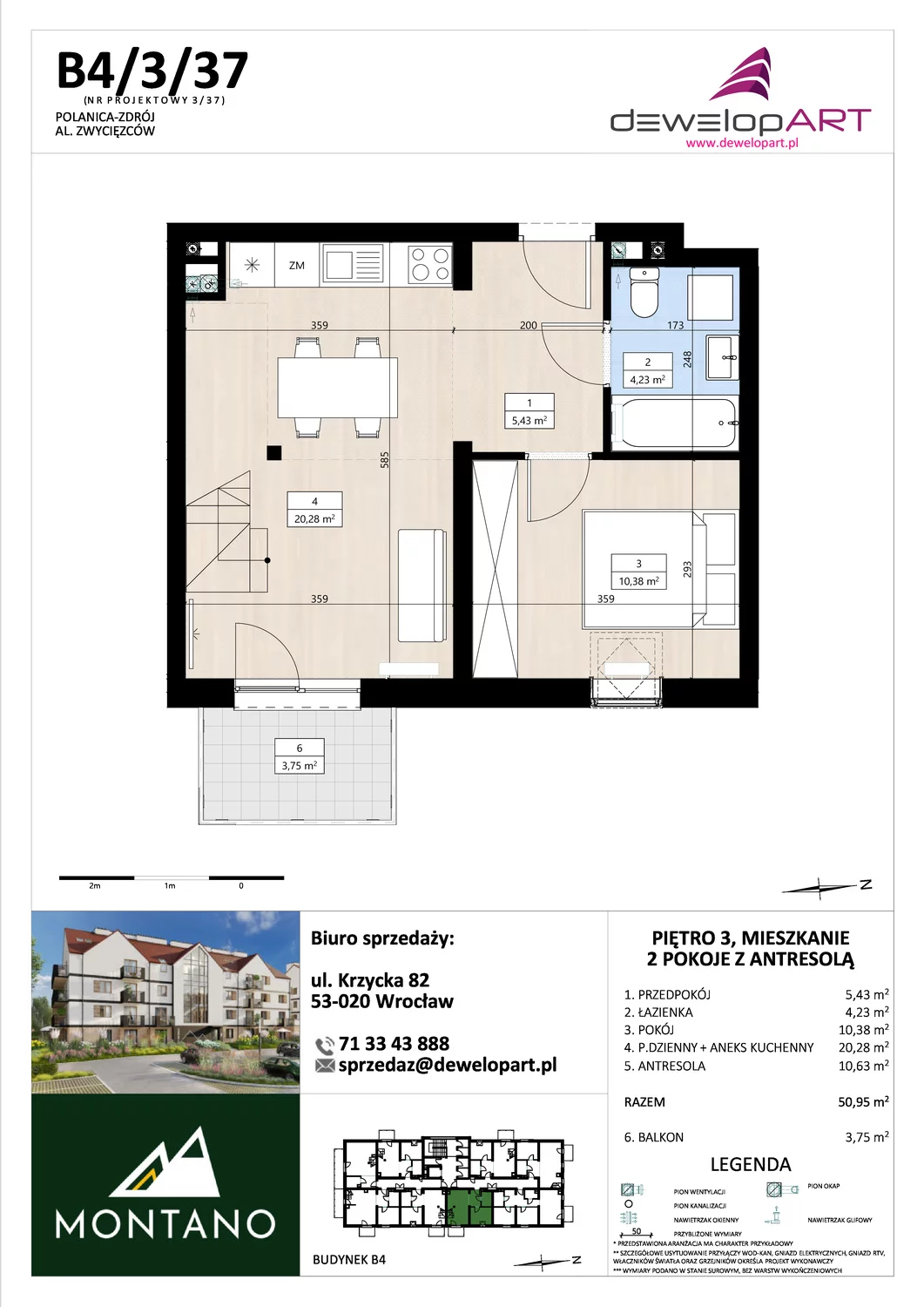 Mieszkanie 50,96 m², piętro 3, oferta nr B4/3/37, MONTANO, Polanica-Zdrój, al. Zwycięzców