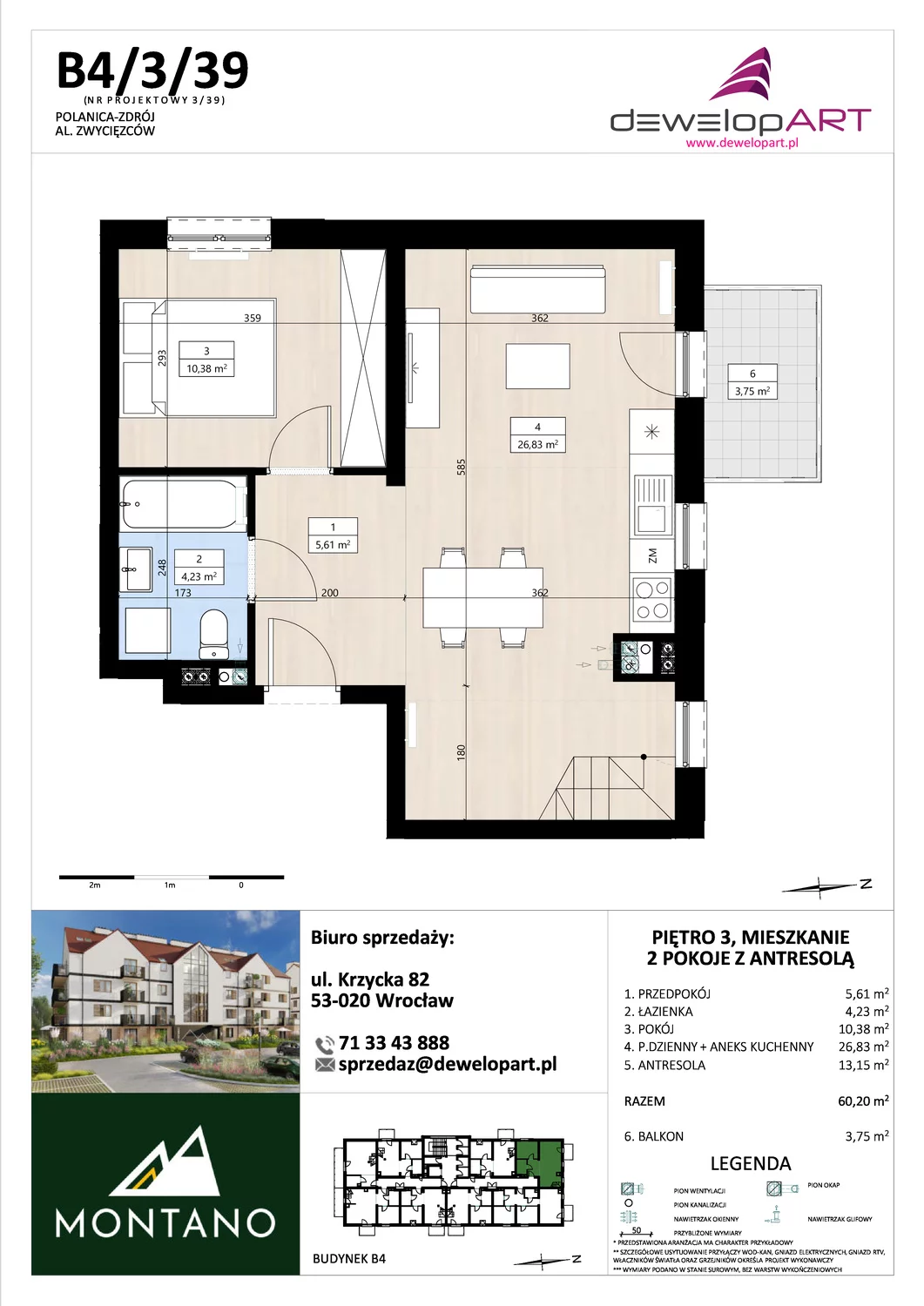 Mieszkanie 60,21 m², piętro 3, oferta nr B4/3/39, MONTANO, Polanica-Zdrój, al. Zwycięzców