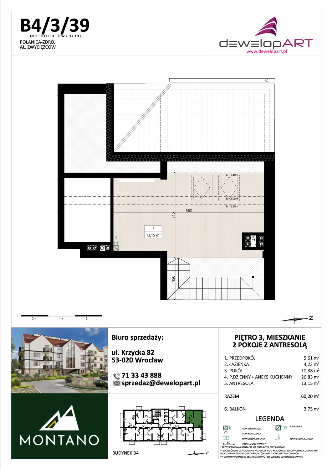 Mieszkanie 60,21 m², piętro 3, oferta nr B4/3/39, MONTANO, Polanica-Zdrój, al. Zwycięzców