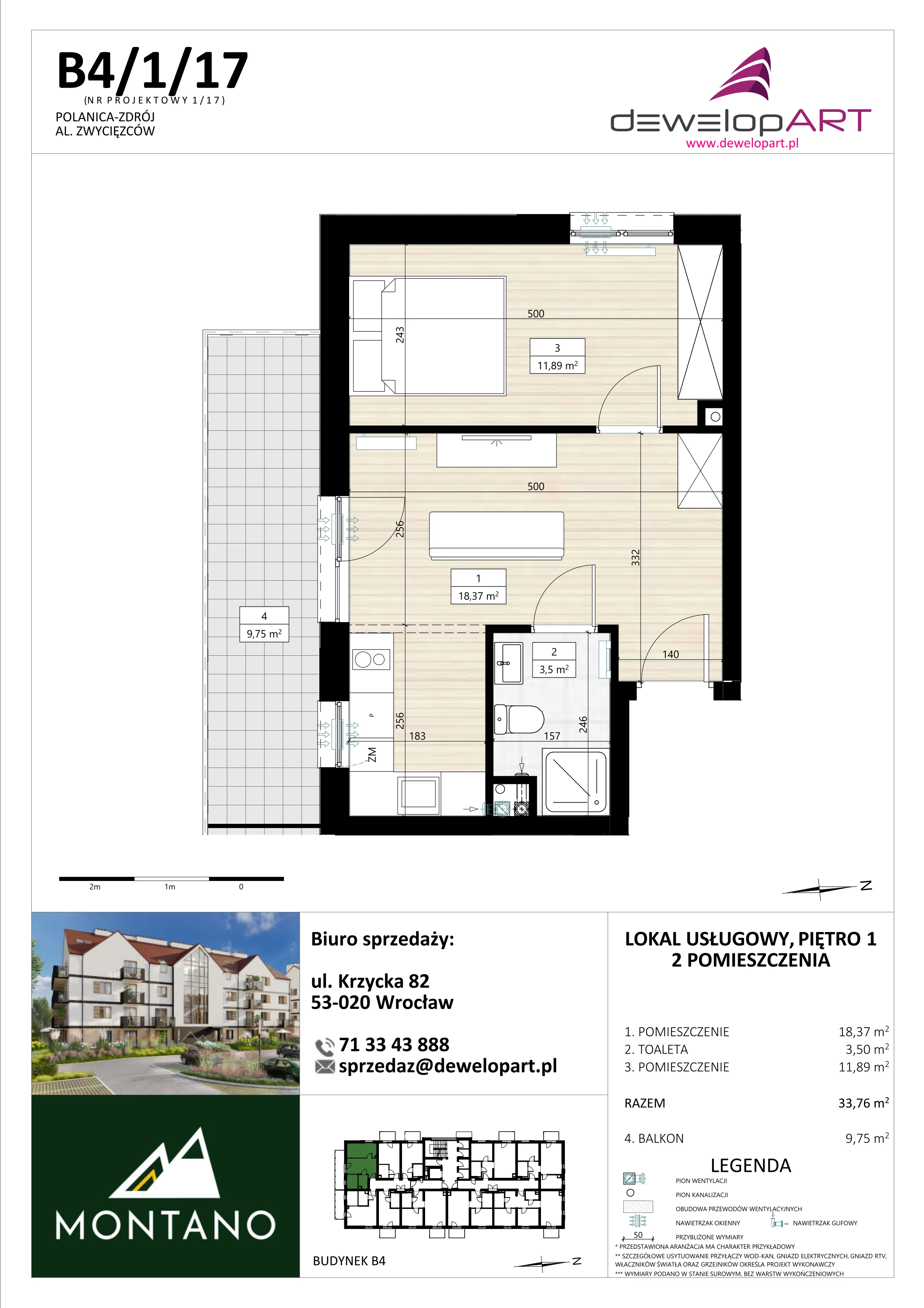 2 pokoje, lokal inwestycyjny 33,79 m², piętro 1, oferta nr B4/1/17, MONTANO - lokale inwestycyjne, Polanica-Zdrój, al. Zwycięzców