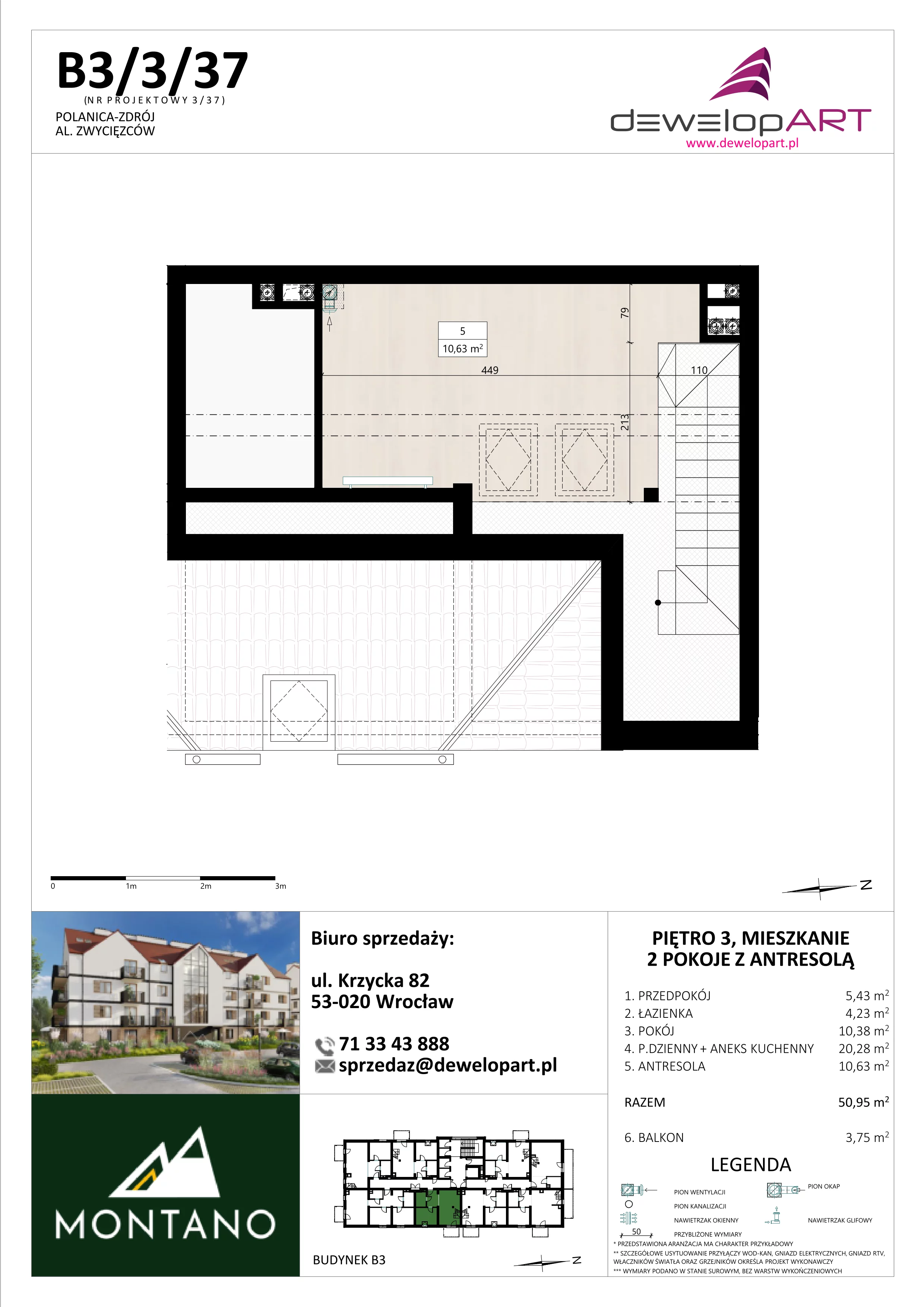 2 pokoje, mieszkanie 50,96 m², piętro 3, oferta nr B3/3/37, MONTANO, Polanica-Zdrój, al. Zwycięzców