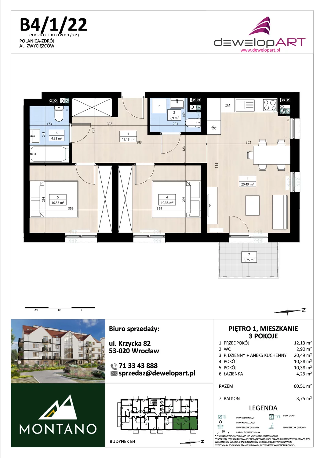 Mieszkanie 60,53 m², piętro 1, oferta nr B4/1/22, MONTANO, Polanica-Zdrój, al. Zwycięzców