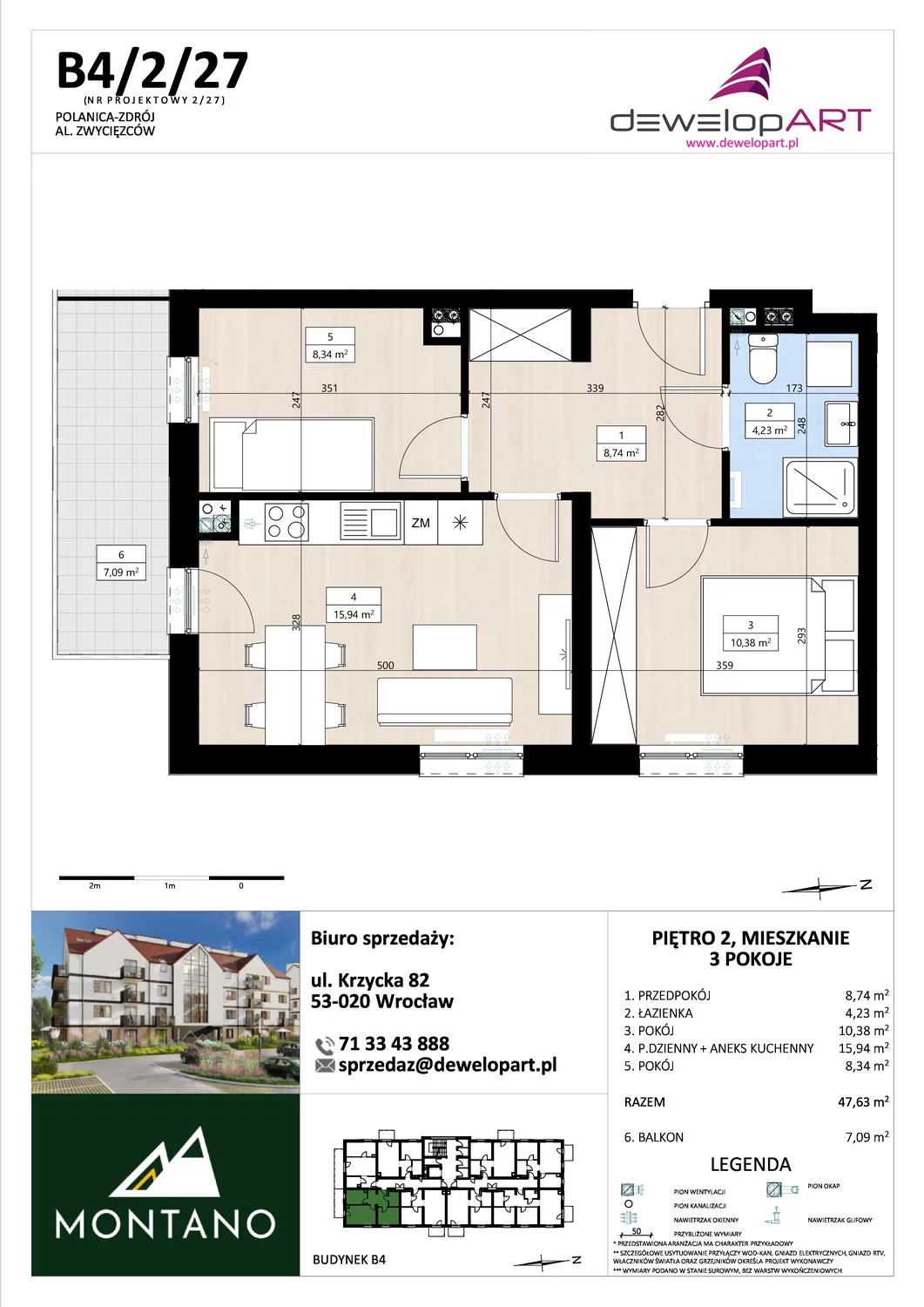 Mieszkanie 47,64 m², piętro 2, oferta nr B4/2/27, MONTANO, Polanica-Zdrój, al. Zwycięzców