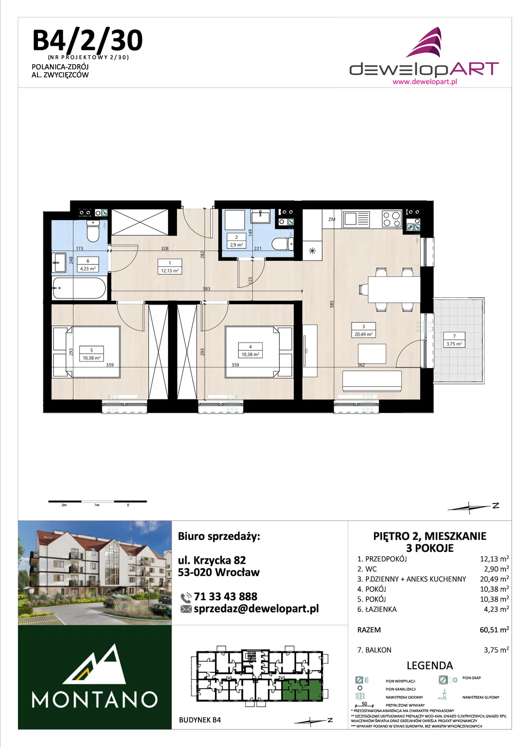 Mieszkanie 60,53 m², piętro 2, oferta nr B4/2/30, MONTANO, Polanica-Zdrój, al. Zwycięzców