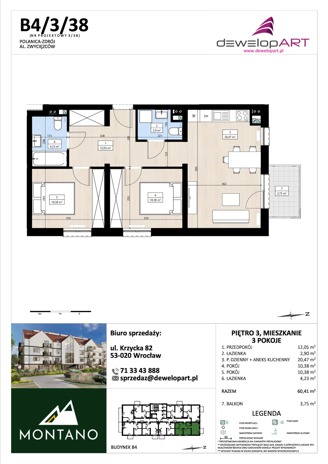 Mieszkanie 60,51 m², piętro 3, oferta nr B4/3/38, MONTANO, Polanica-Zdrój, al. Zwycięzców