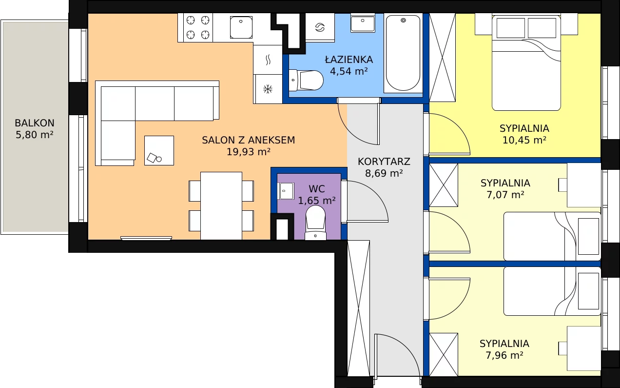 Zalety mieszkania 60.29 m², A1/2/2