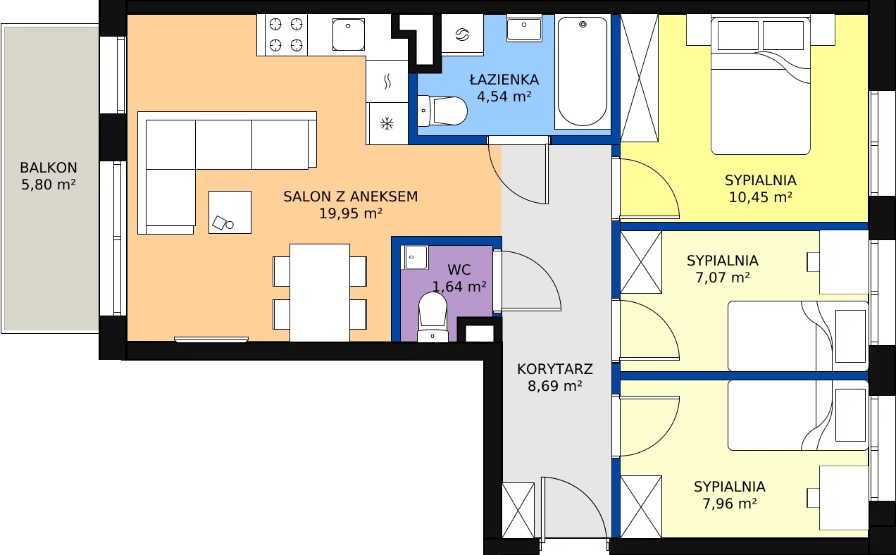 Zalety mieszkania 60.3 m², A2/1/3