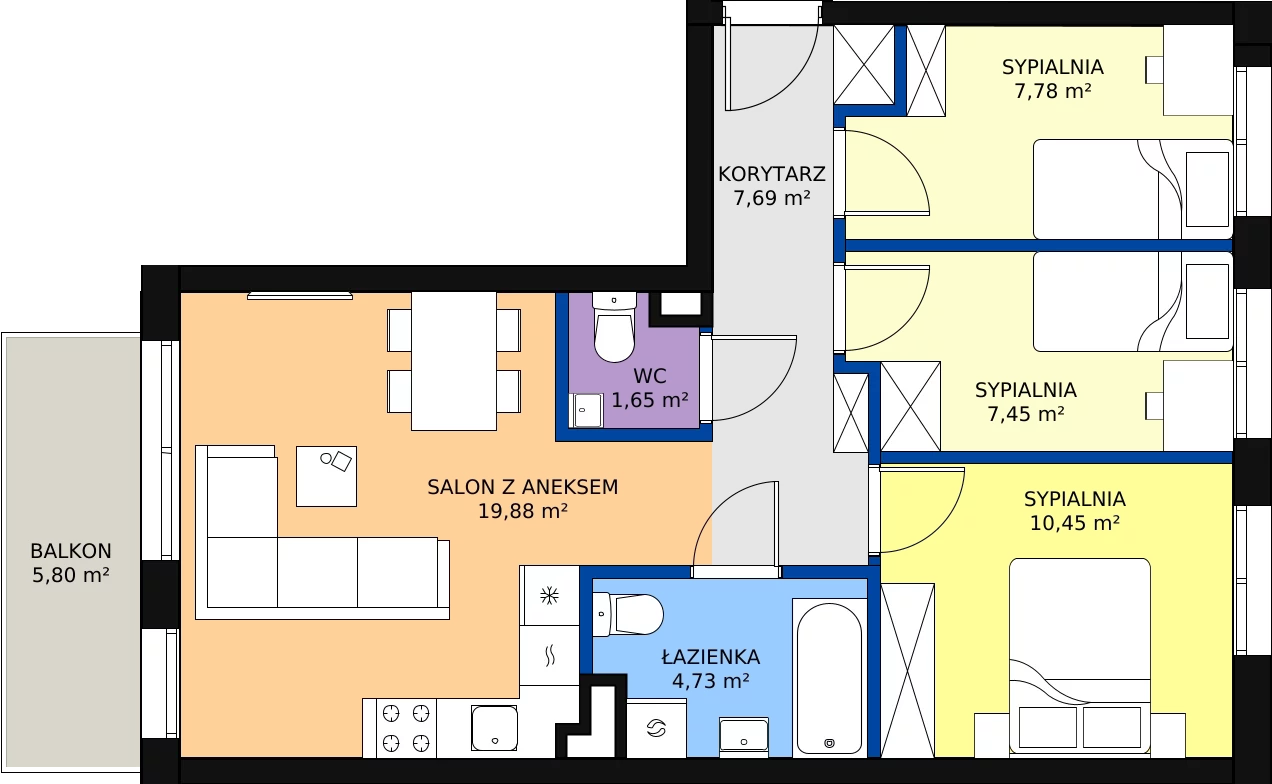 Zalety mieszkania 59.63 m², A2/2/1