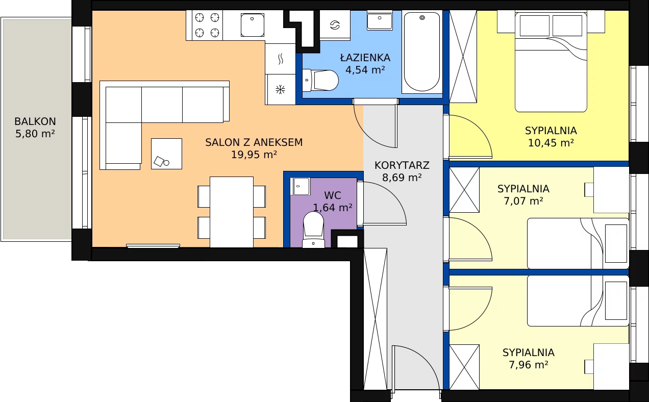 Zalety mieszkania 60.3 m², A2/2/3