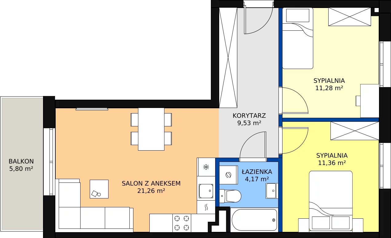 Zalety mieszkania 57.6 m², A3/1/1