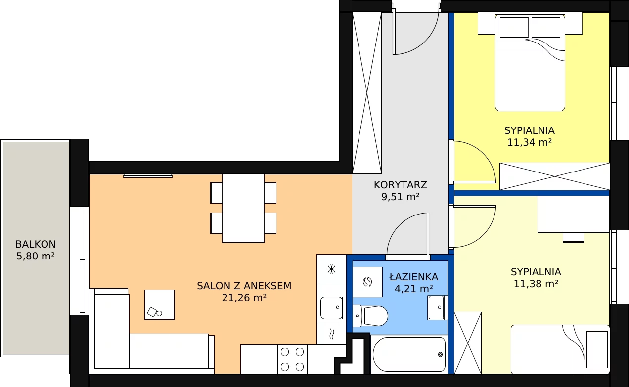 Zalety mieszkania 57.7 m², A4/1/1