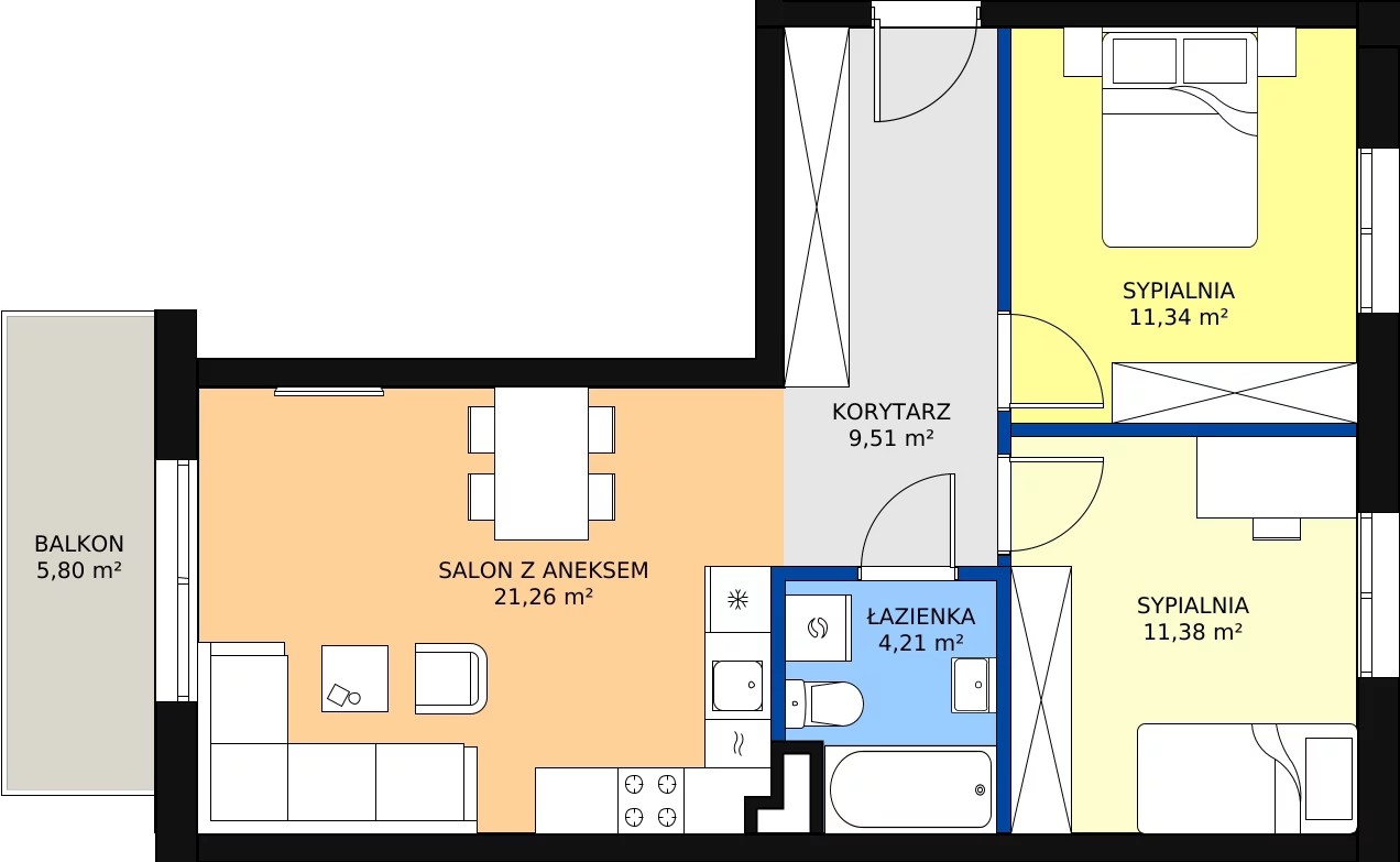 Zalety mieszkania 57.7 m², A4/2/1