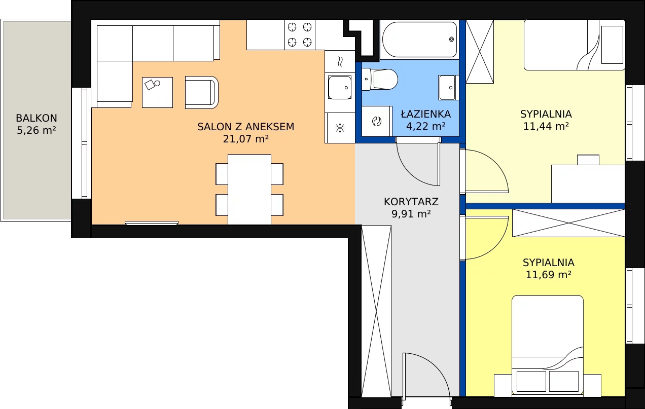 Zalety mieszkania 58.33 m², A4/2/3