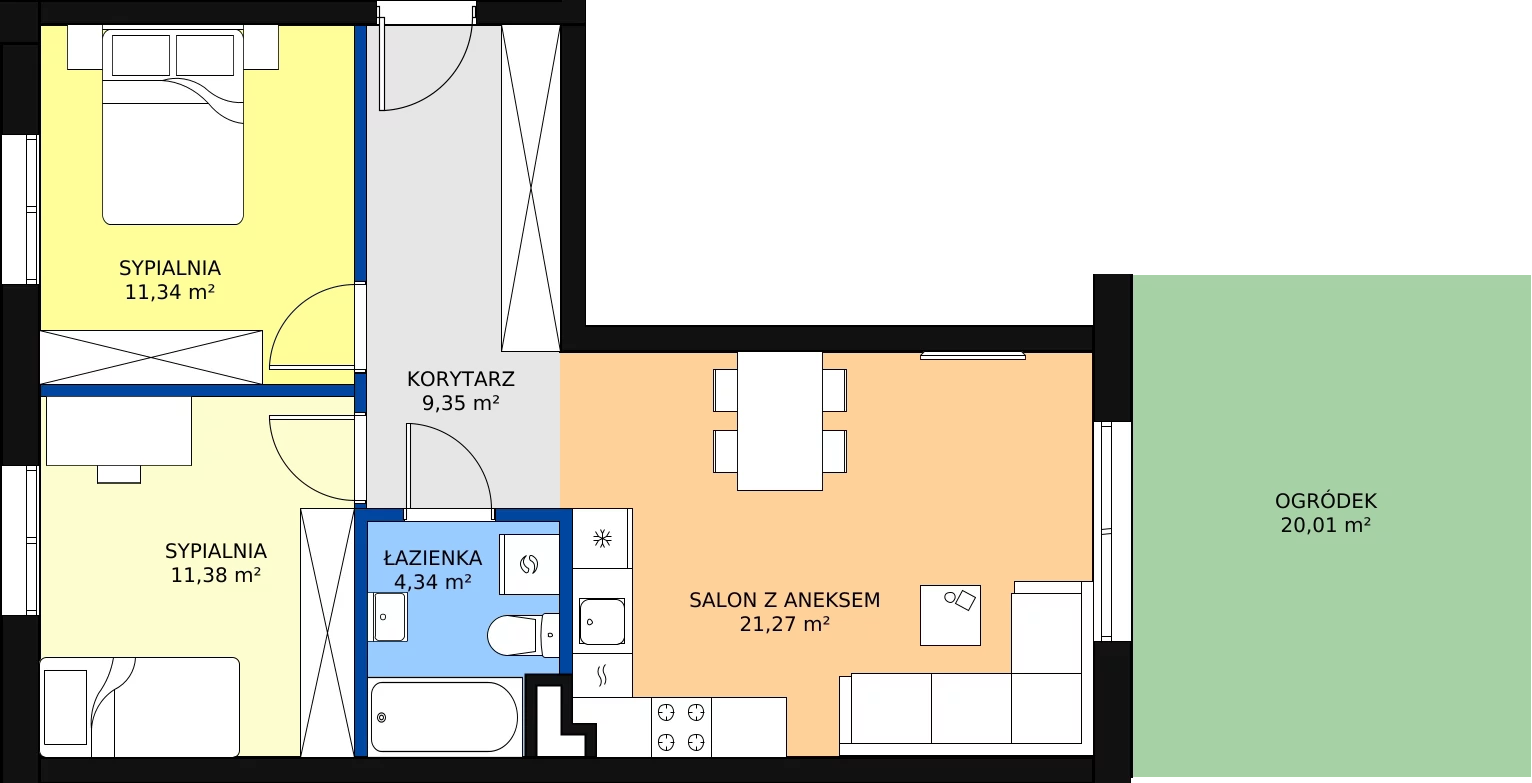 Zalety mieszkania 57.68 m², B1/0/1