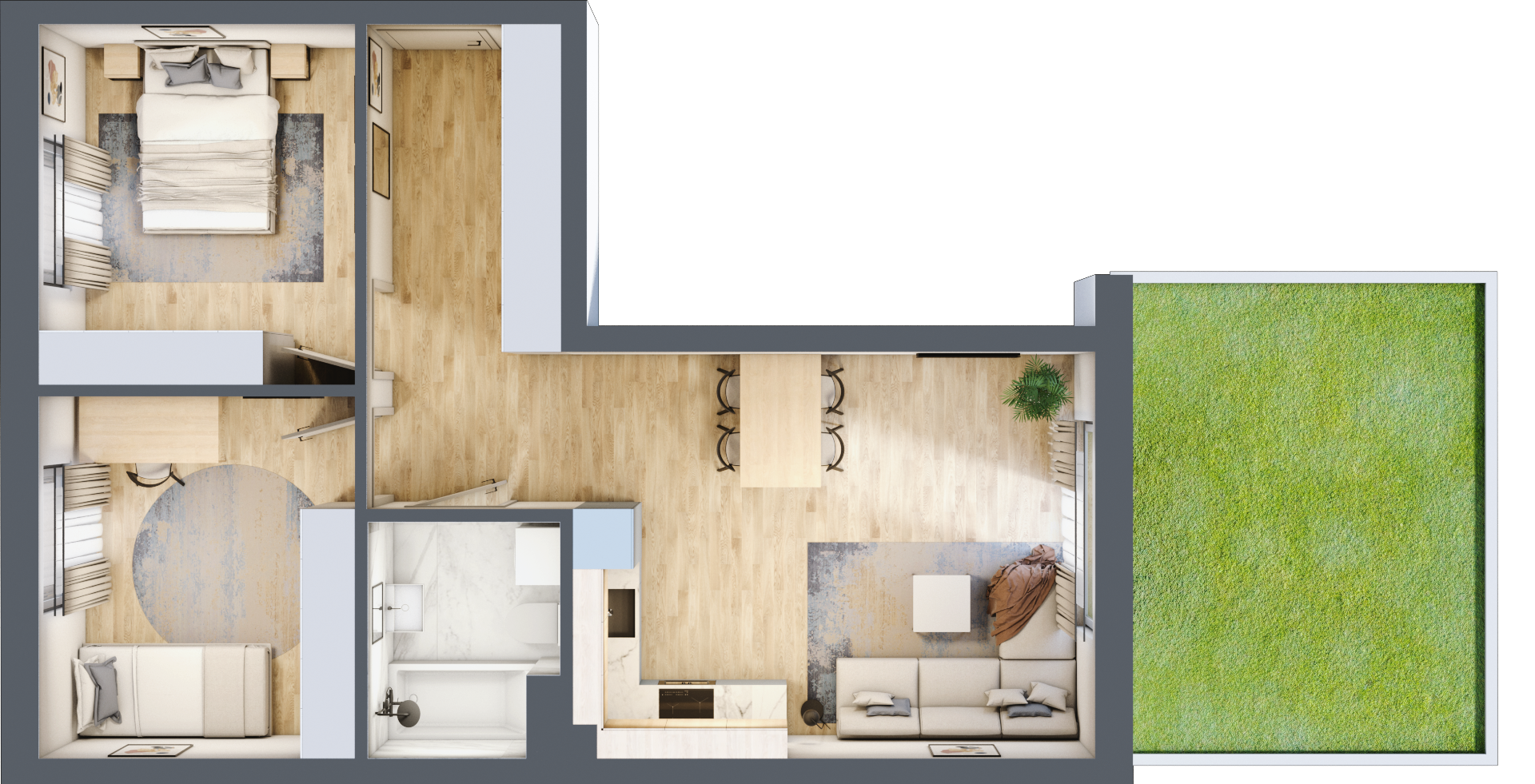 Mieszkanie 57,68 m², parter, oferta nr B1/0/1, Accanto, Kiełczów, ul. Bawarska