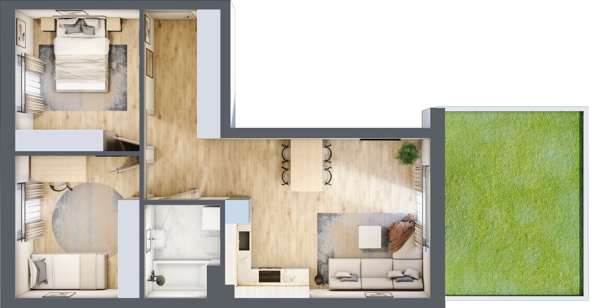 Mieszkanie 57,68 m², parter, oferta nr B1/0/1, Accanto, Kiełczów, ul. Bawarska