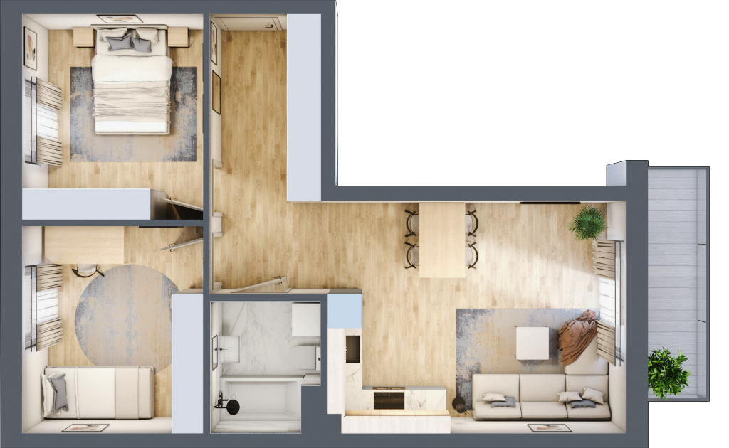 Mieszkanie 57,68 m², piętro 2, oferta nr B1/2/1, Accanto, Kiełczów, ul. Bawarska