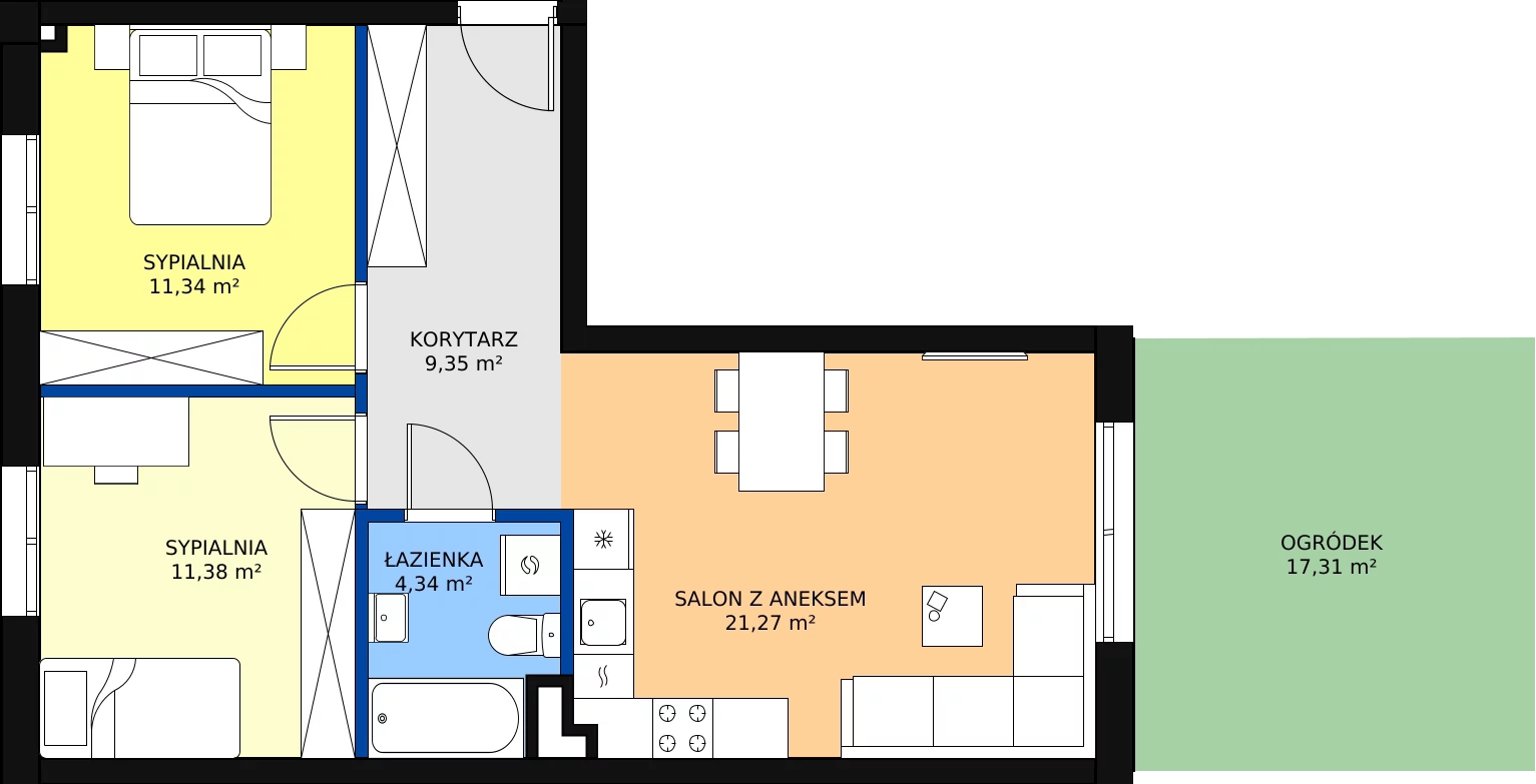 Zalety mieszkania 57.68 m², B2/0/1
