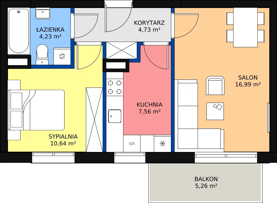 Zalety mieszkania 44.15 m², B2/2/2