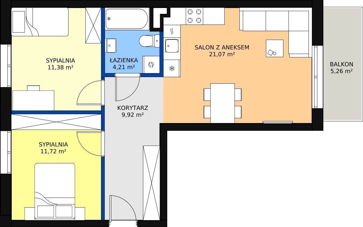Zalety mieszkania 58.3 m², B2/2/3