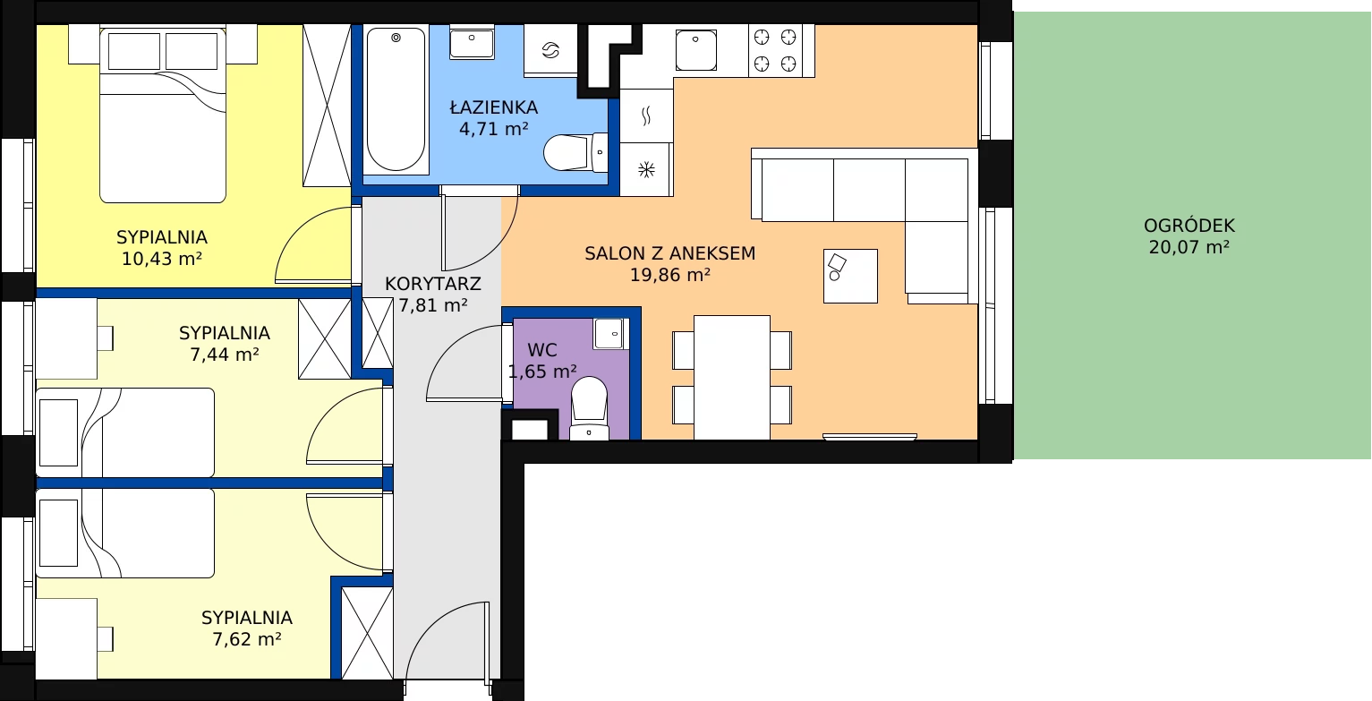 Zalety mieszkania 59.52 m², B3/0/1