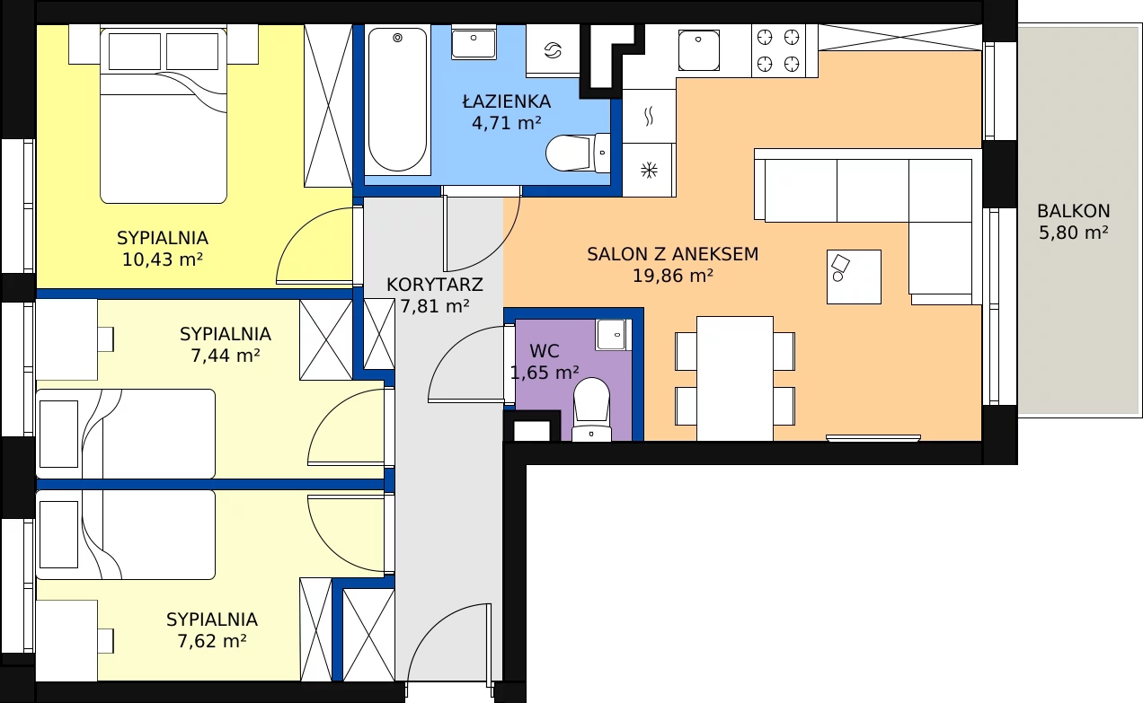 Zalety mieszkania 59.52 m², B3/1/1