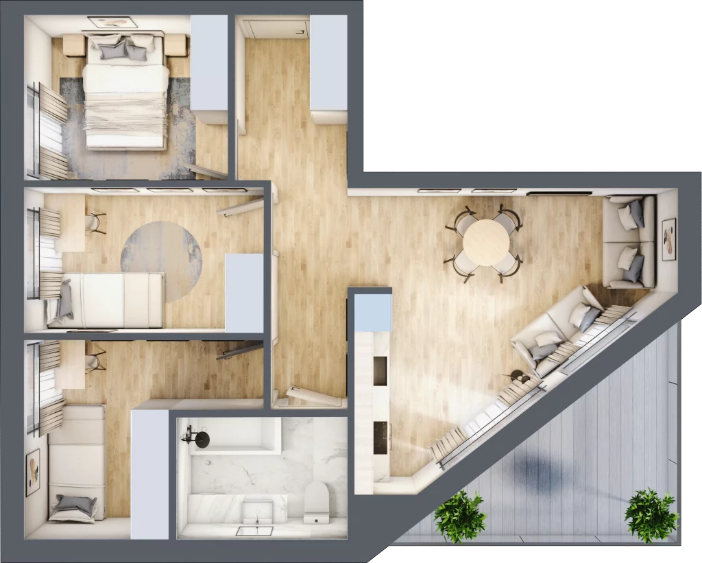 Mieszkanie 60,73 m², piętro 1, oferta nr B3/1/3, Accanto, Kiełczów, ul. Bawarska