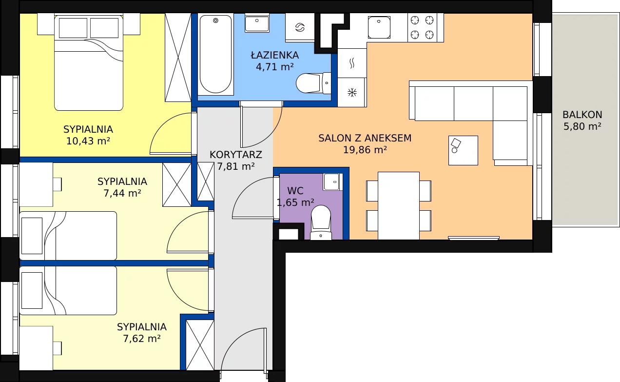 Zalety mieszkania 59.52 m², B3/2/1