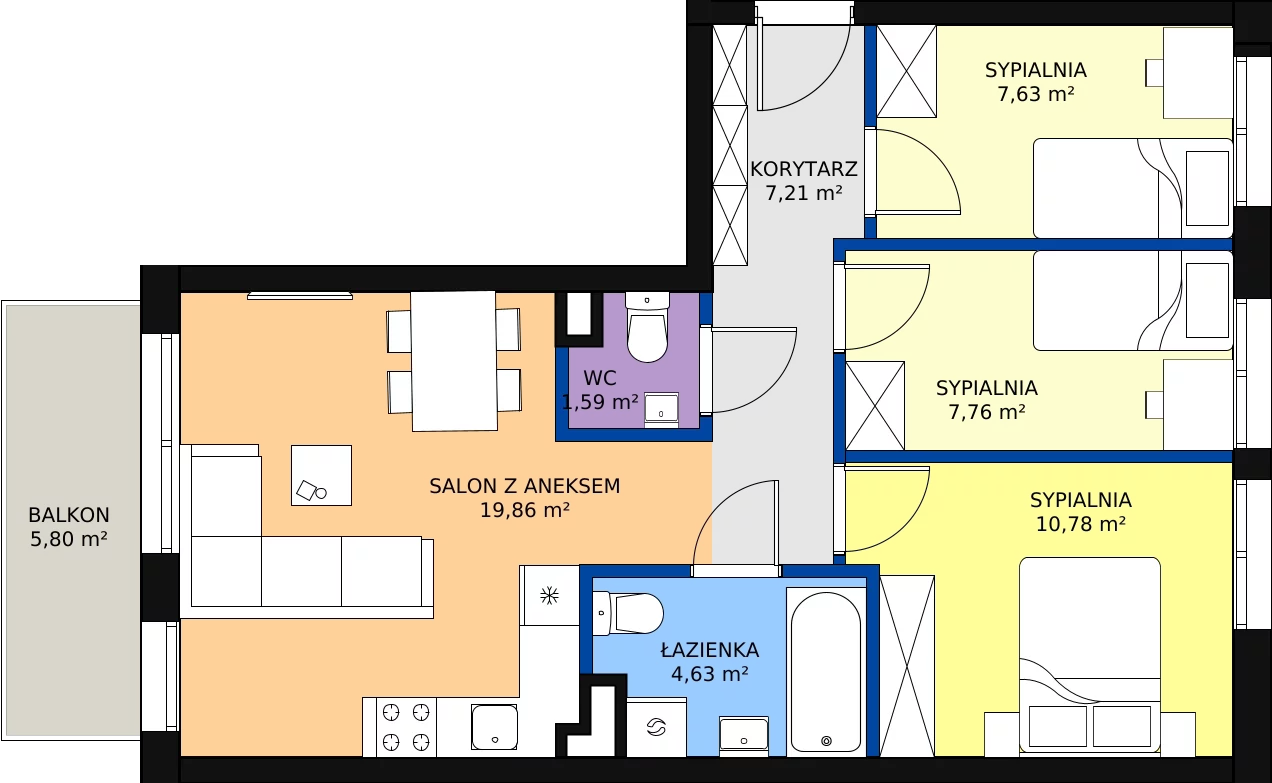 Zalety mieszkania 59.6 m², C3/2/1